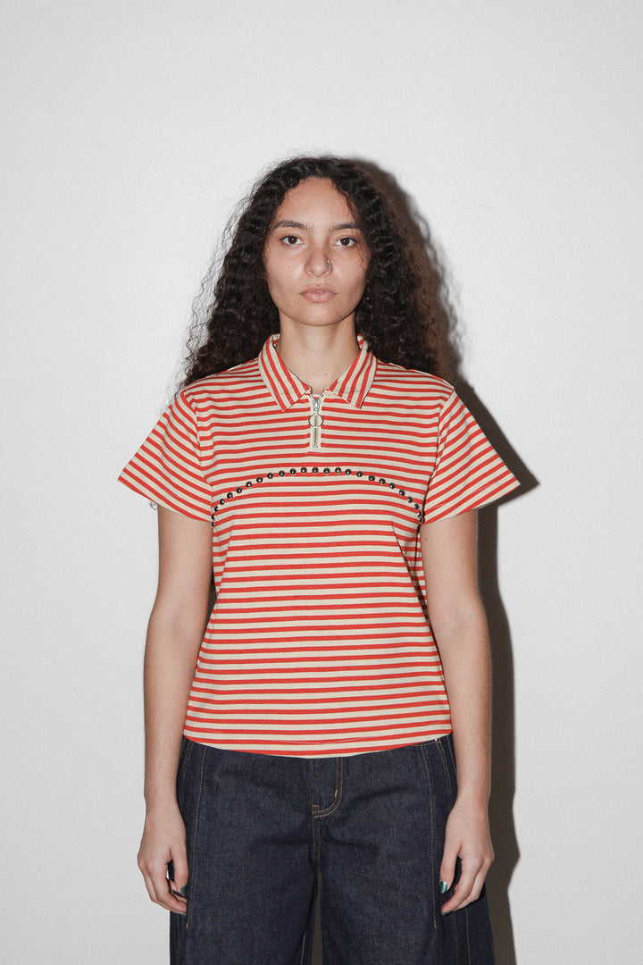 Rivet Polo in Striped Pepper