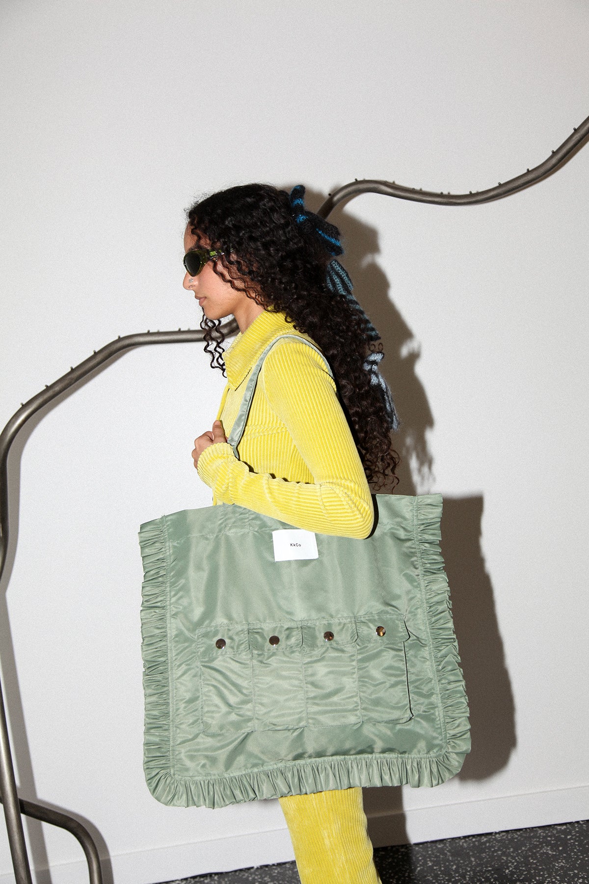 Utility Tote in Sage Nylon Satin