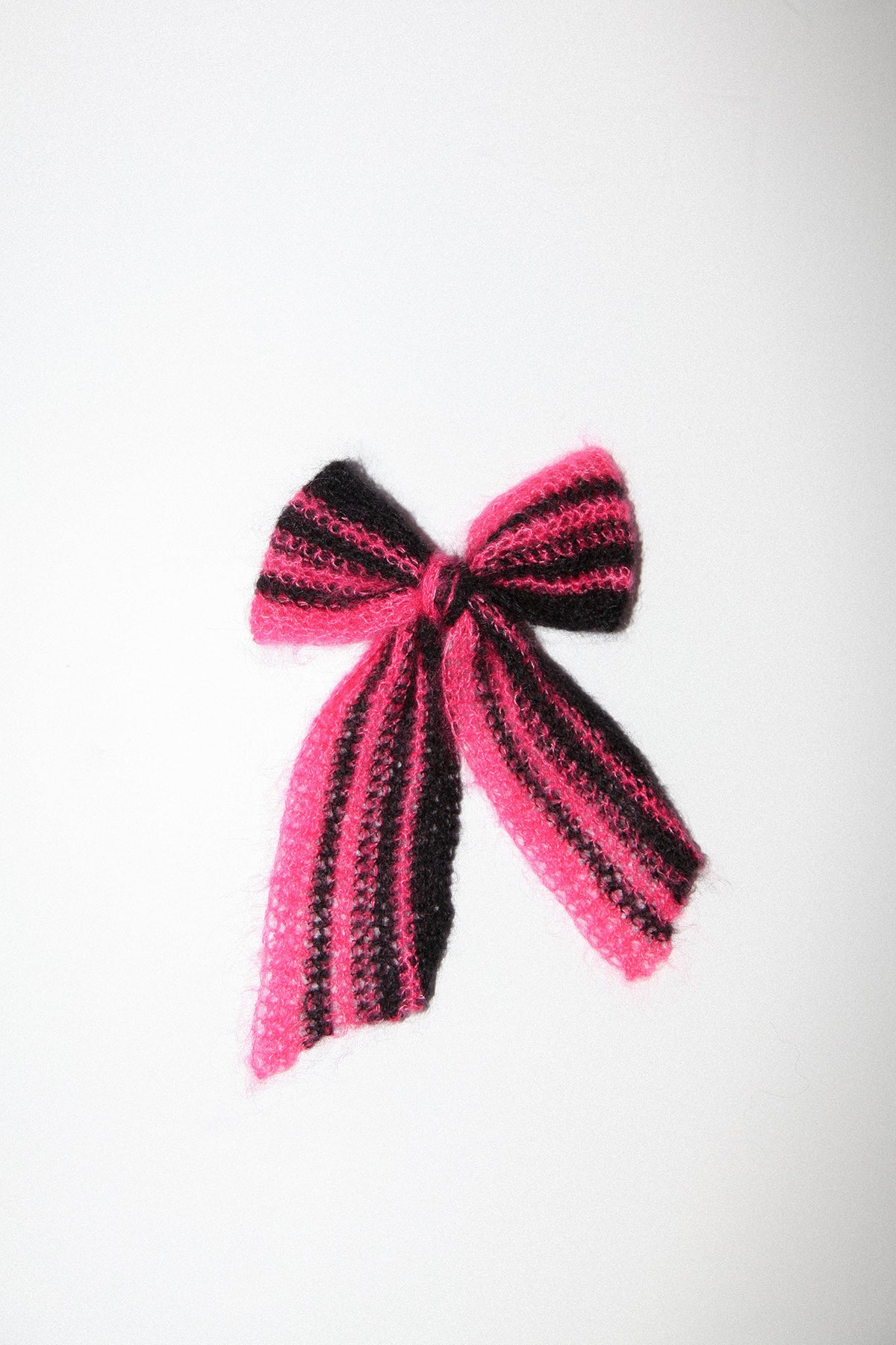 Funny Sad Stuff Large Crocheted Bow in Black & Fuchsia Stripe