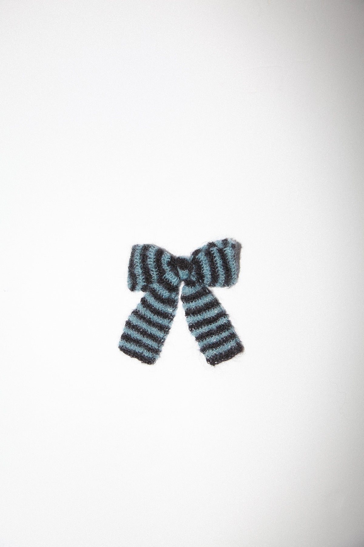 Funny Sad Stuff Medium Crocheted Bow in Black & Blue Stripe