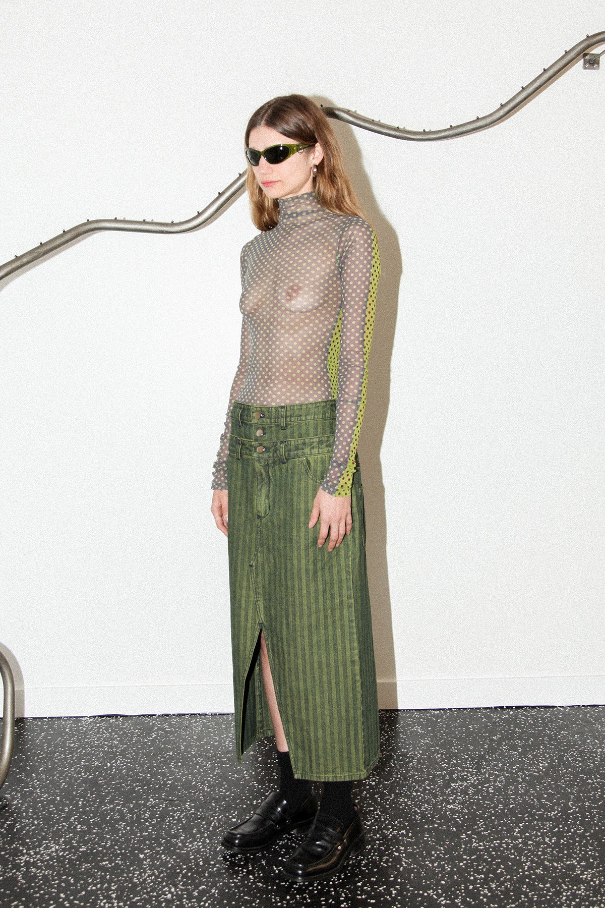 Double Denim Skirt in Moss Denim