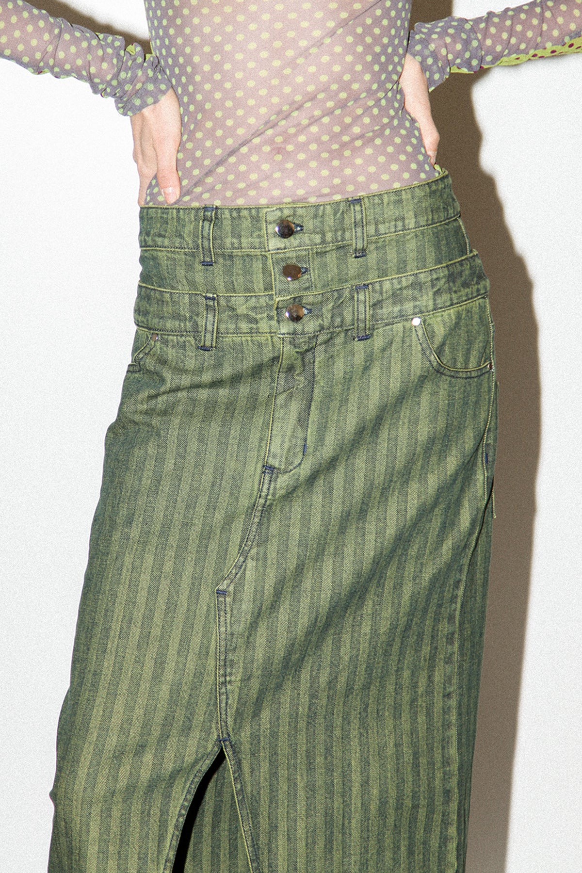 Double Denim Skirt in Moss Denim