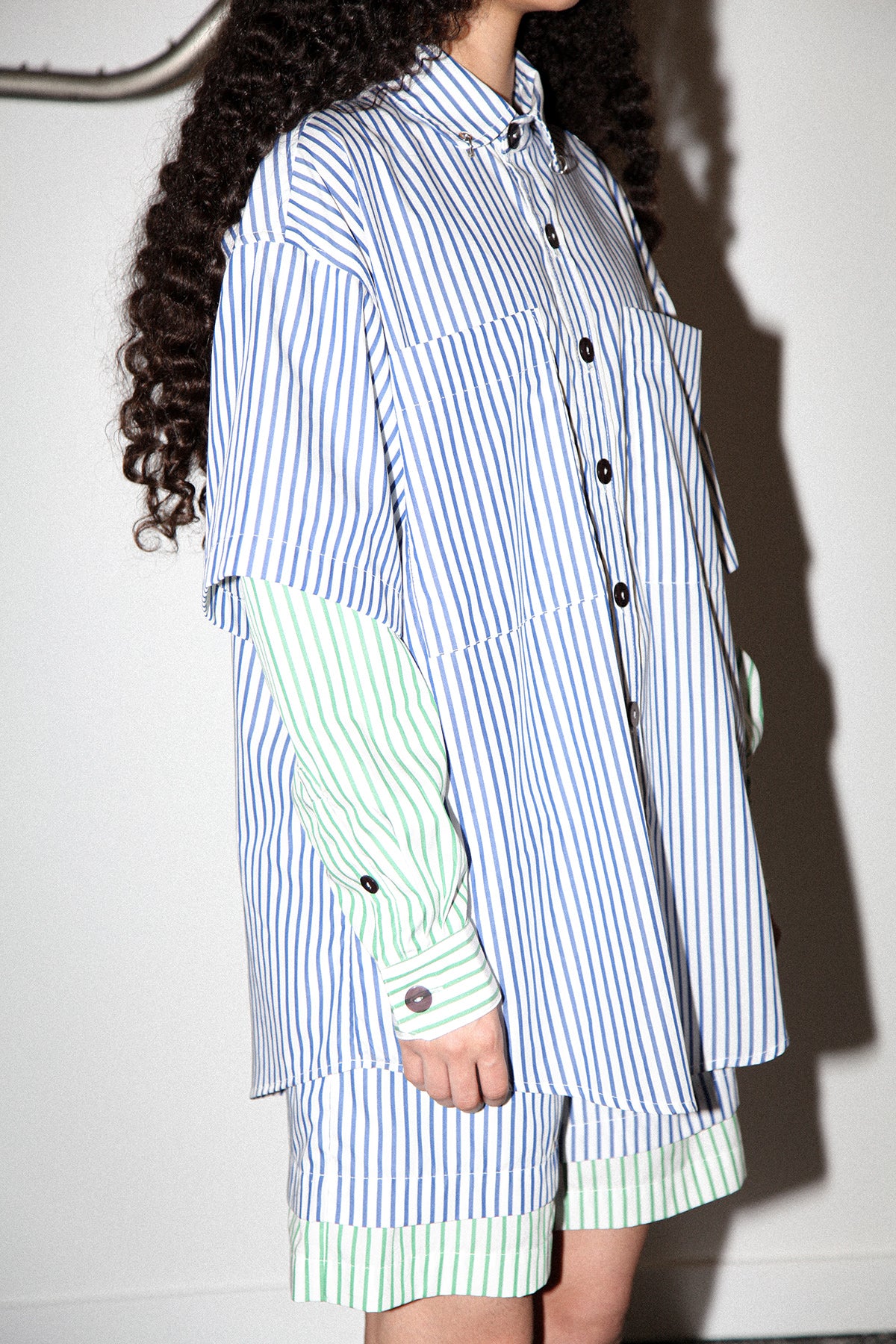 Double Button Up Shirt in Mixed Sea Stripe