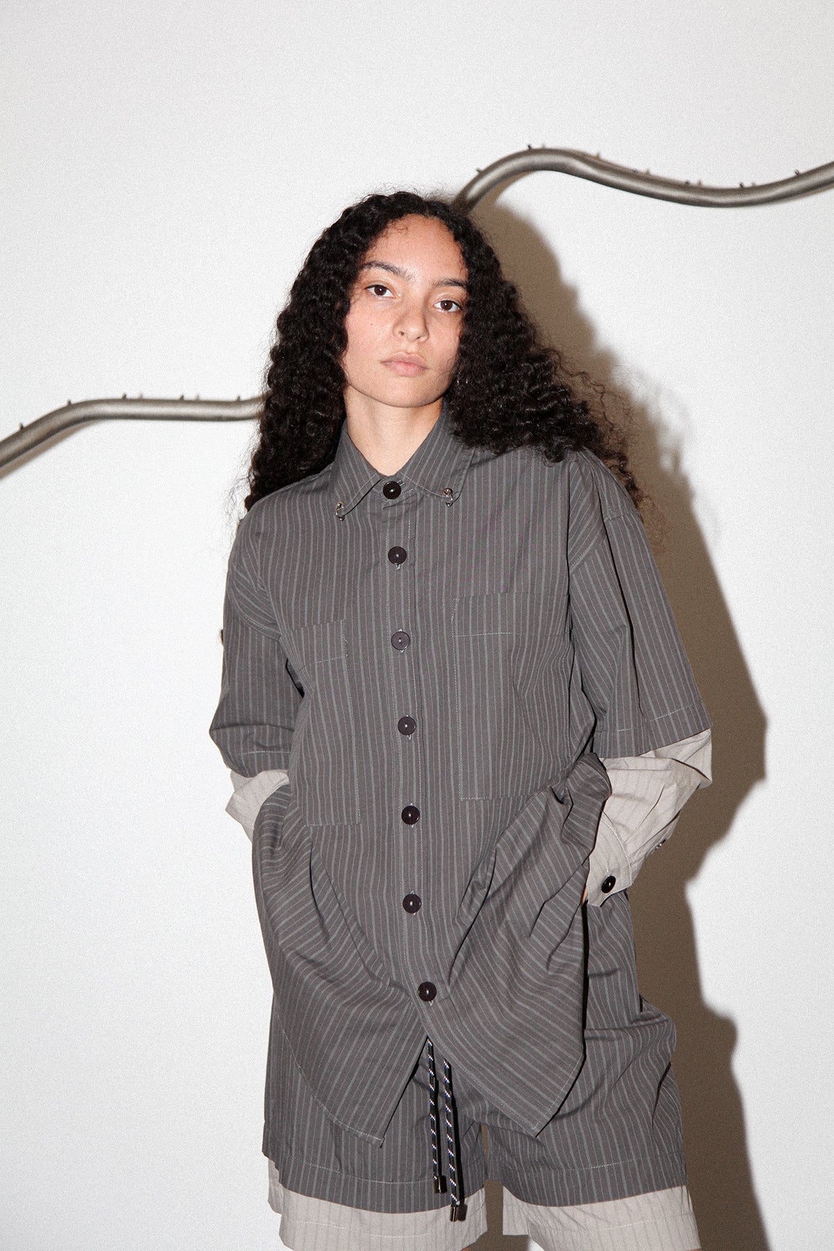 Double Button Up Shirt in Mixed Coal Stripe