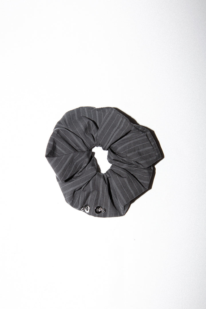 Pierced Scrunchie in Charcoal Stripe