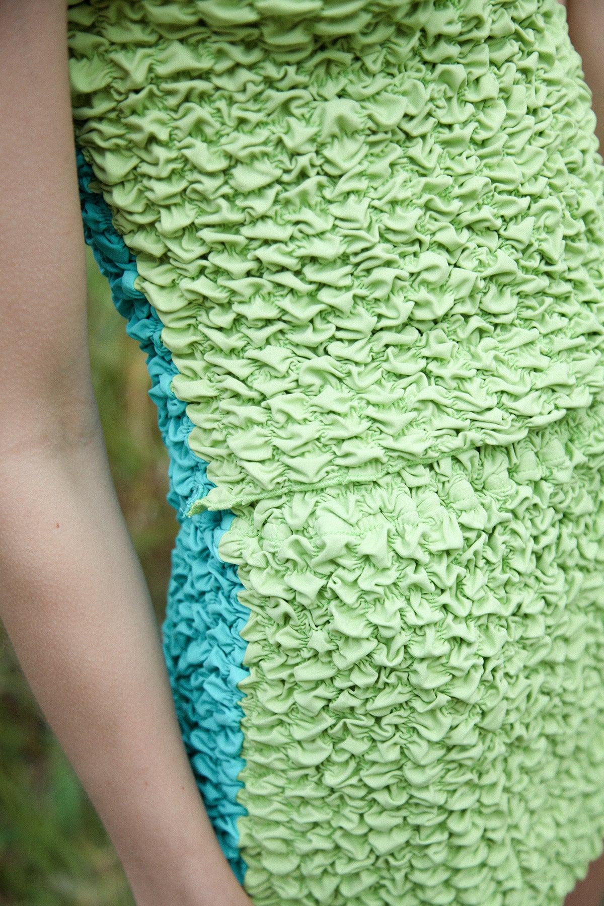 Split Popcorn Mini Skirt in Lime & Aqua
