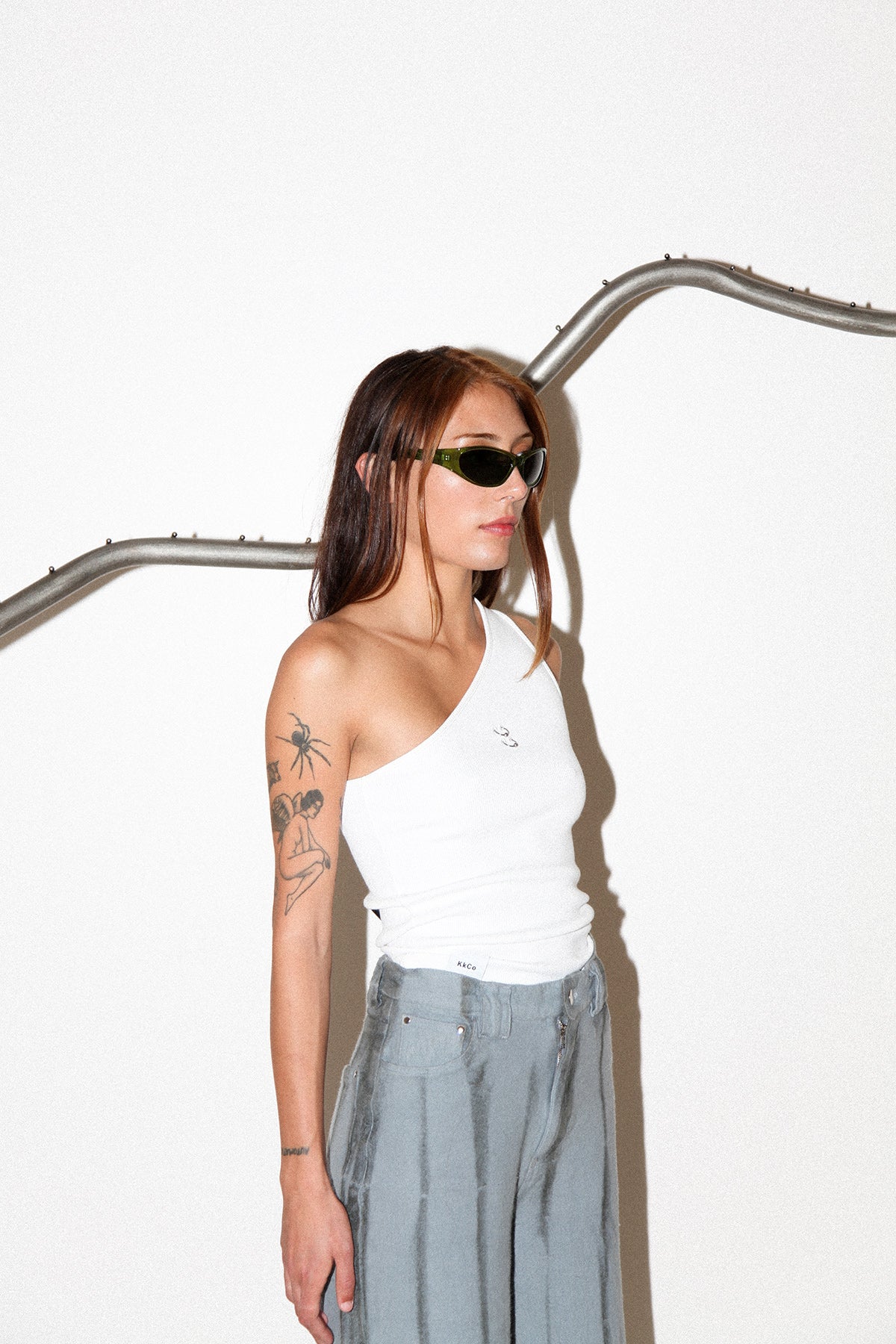 One shoulder white tank cheap