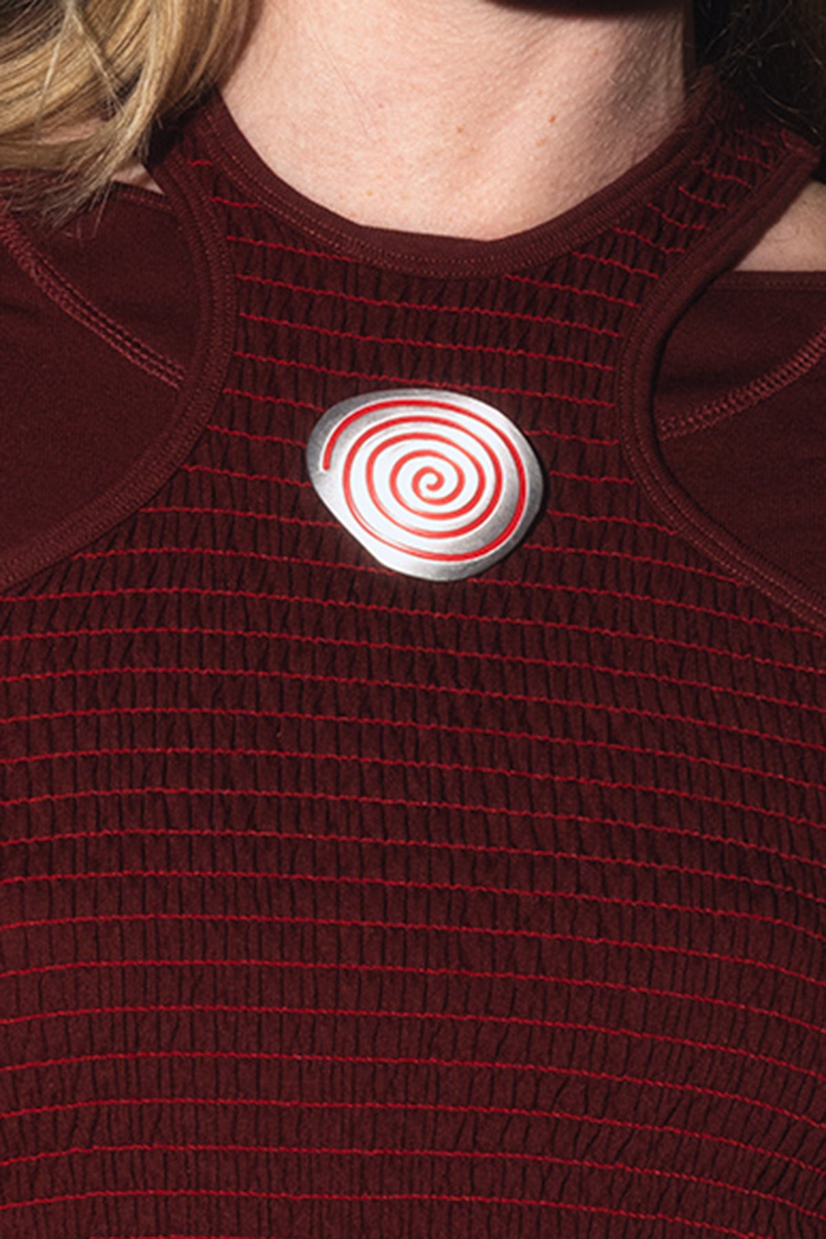 Spiral Rock Brooch in Silver / Red