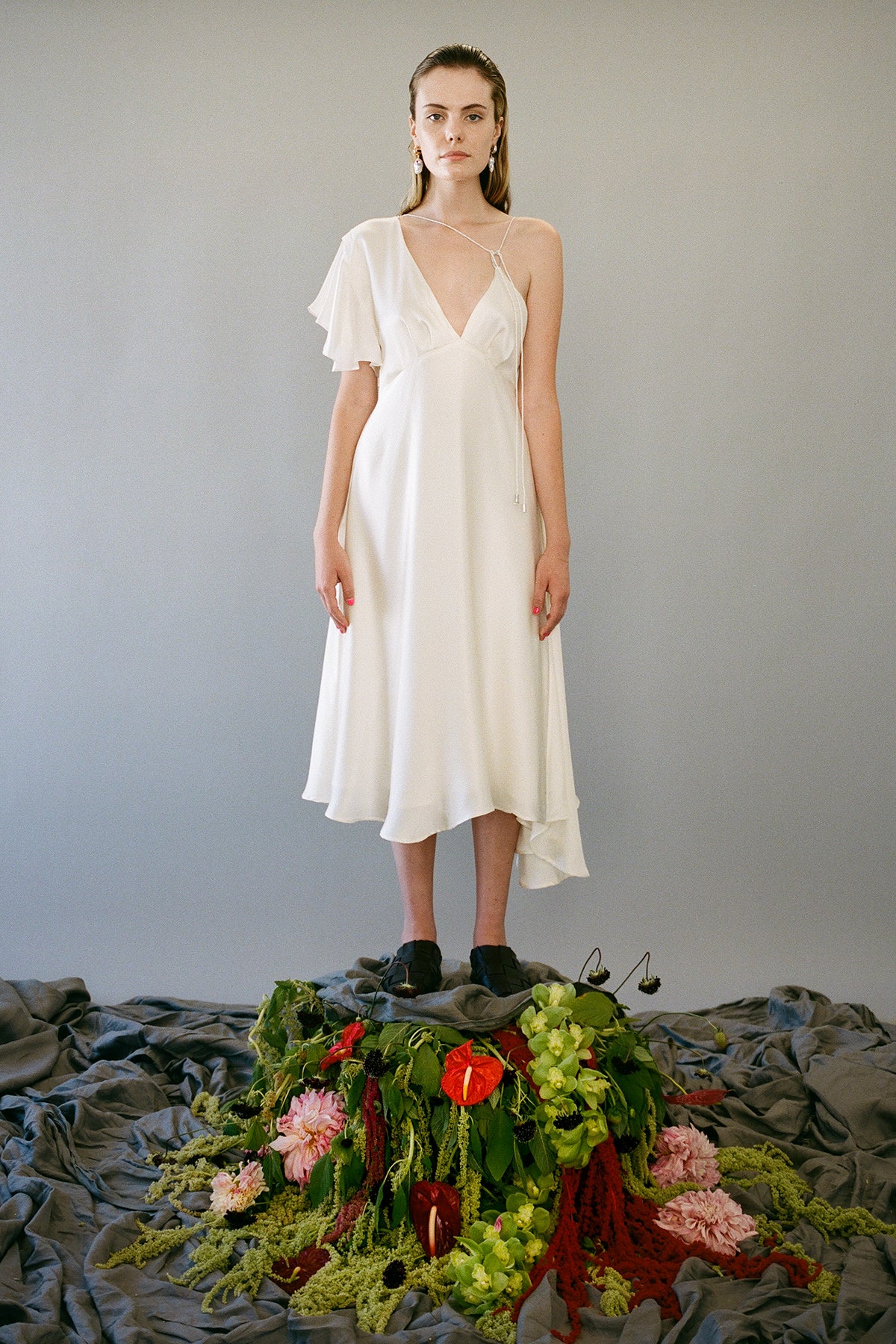 pearl silk dress Pearl Satin Wedding Dress with Detachable Train XS