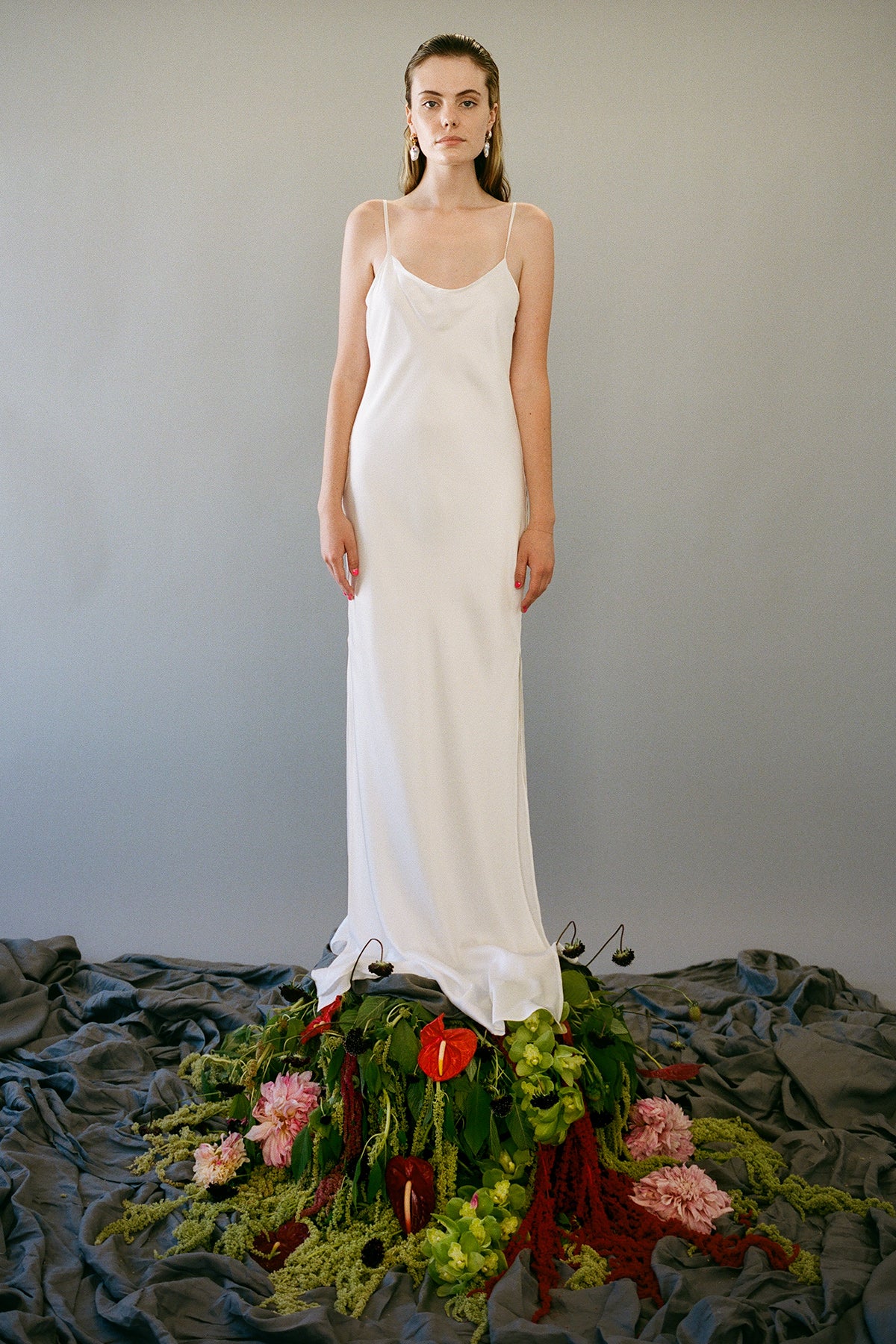 Long Silk Slip Dress in Pearl – KkCo
