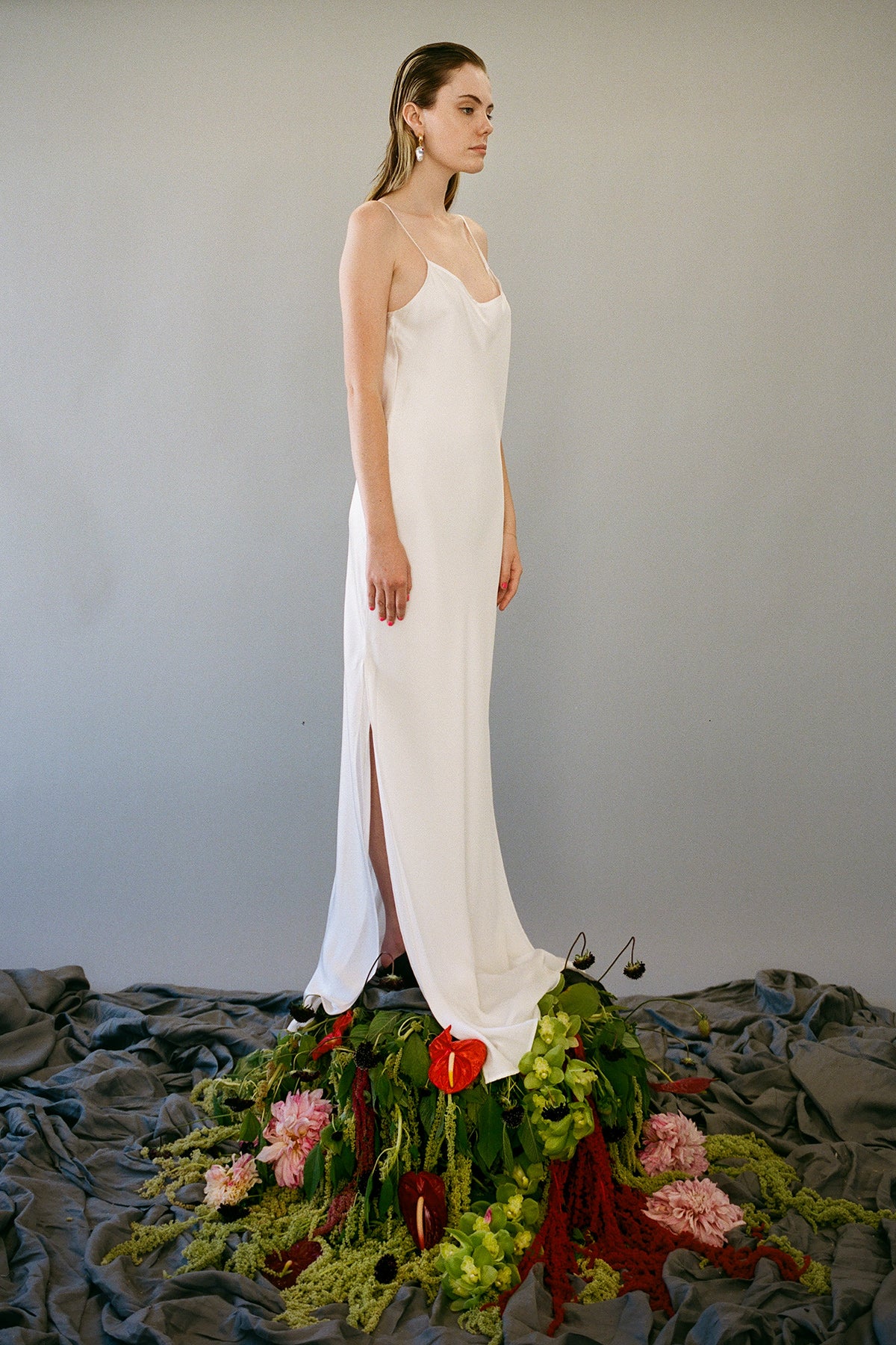 Long Silk Slip Dress in Pearl – KkCo