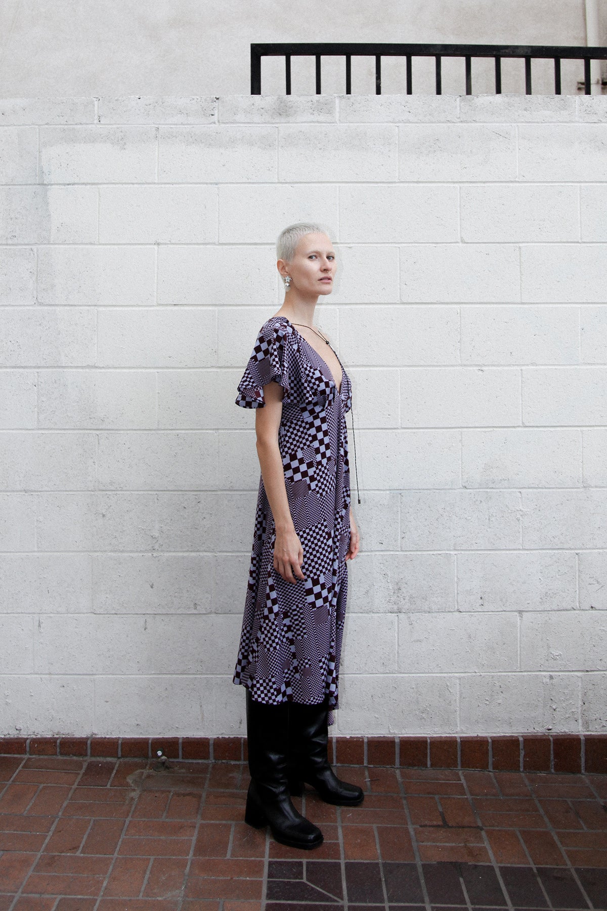 Climber Dress in Warped Checker