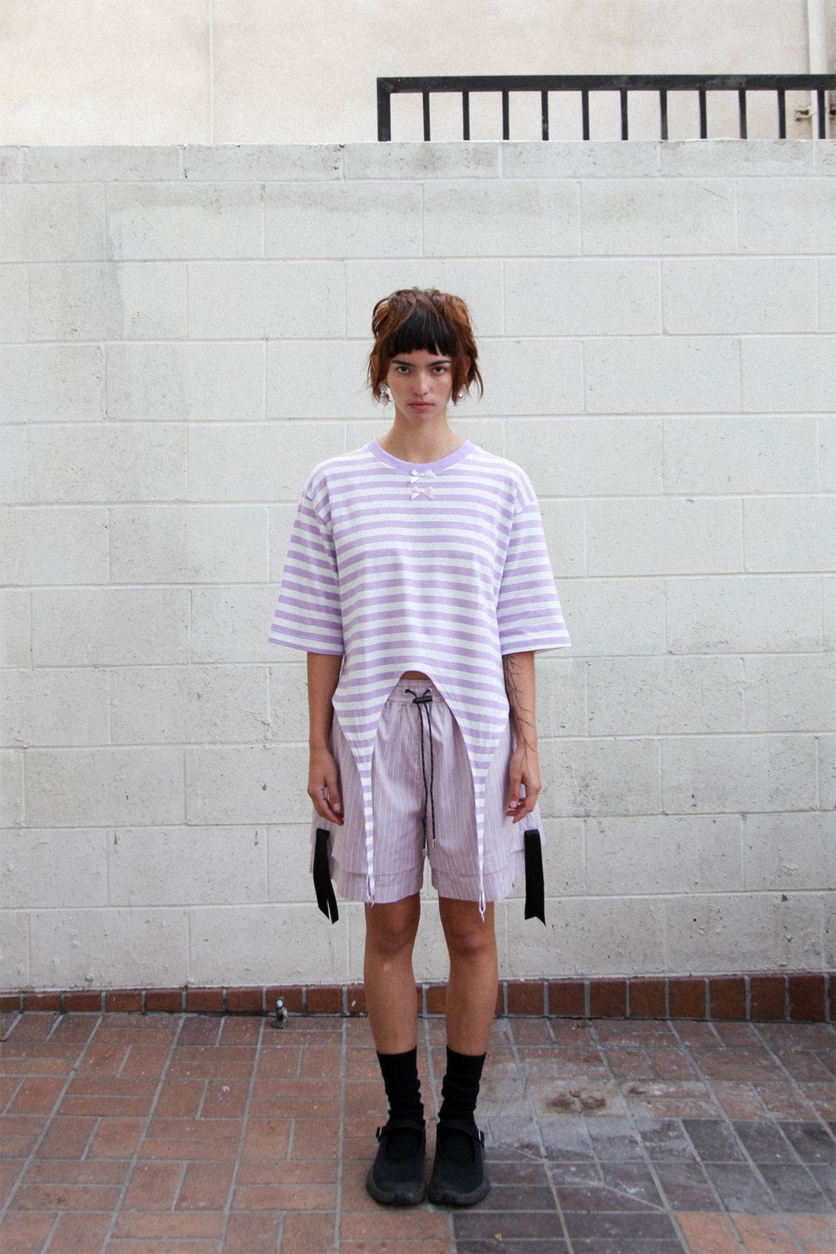 Annika Garter Tee in Striped Lilac