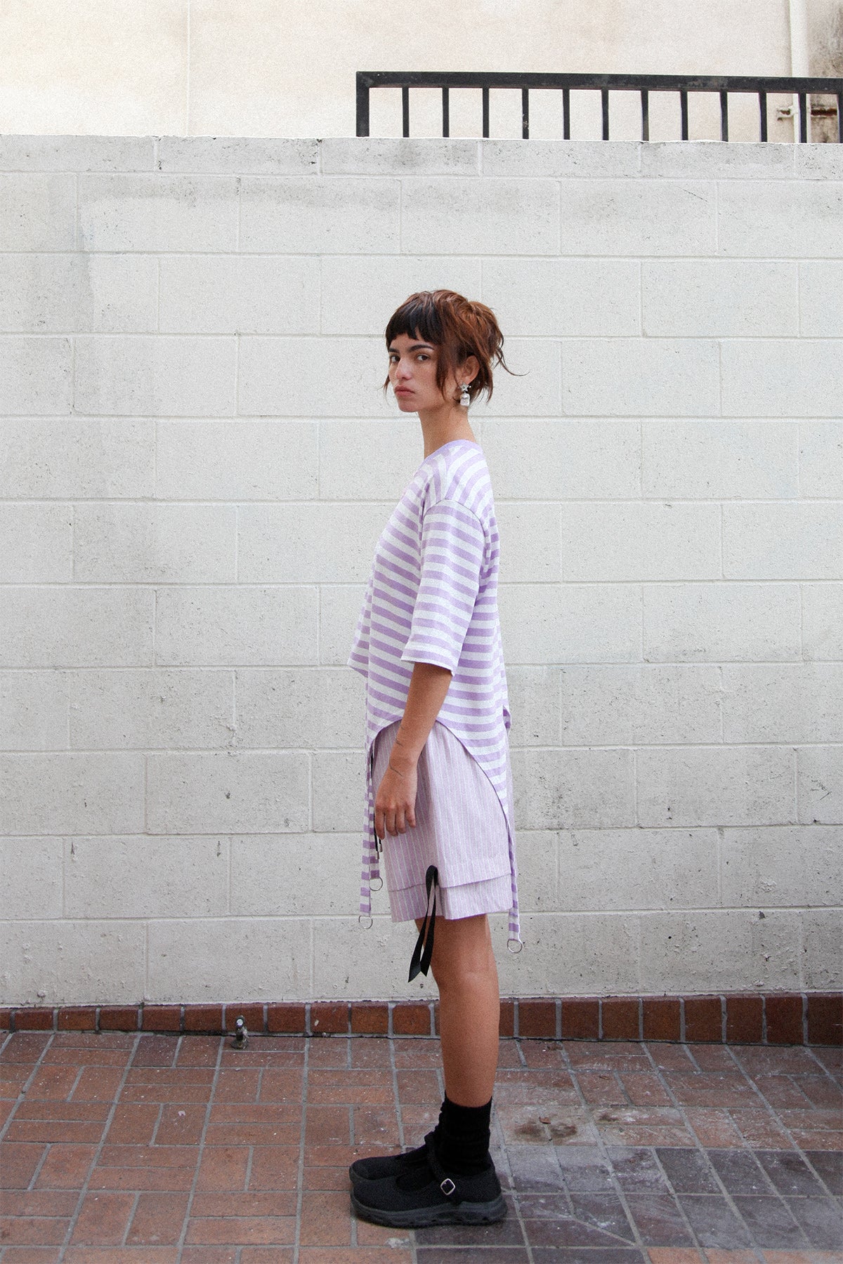 Annika Garter Tee in Striped Lilac