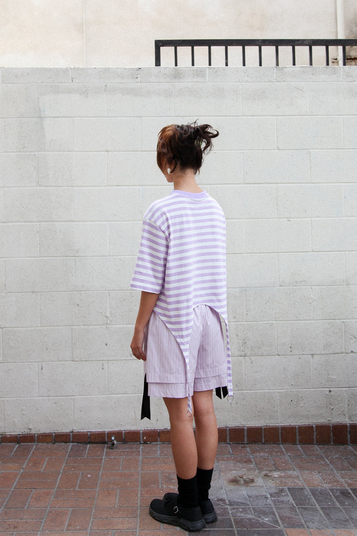 Annika Garter Tee in Striped Lilac