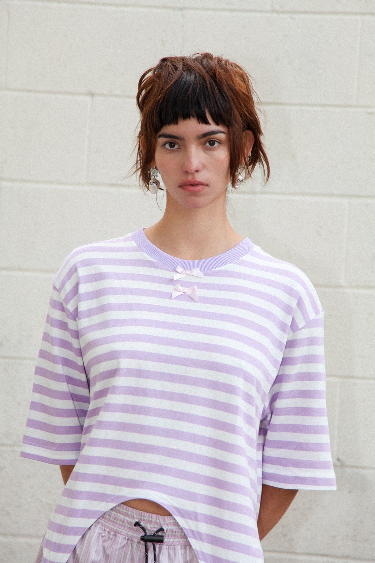 Annika Garter Tee in Striped Lilac