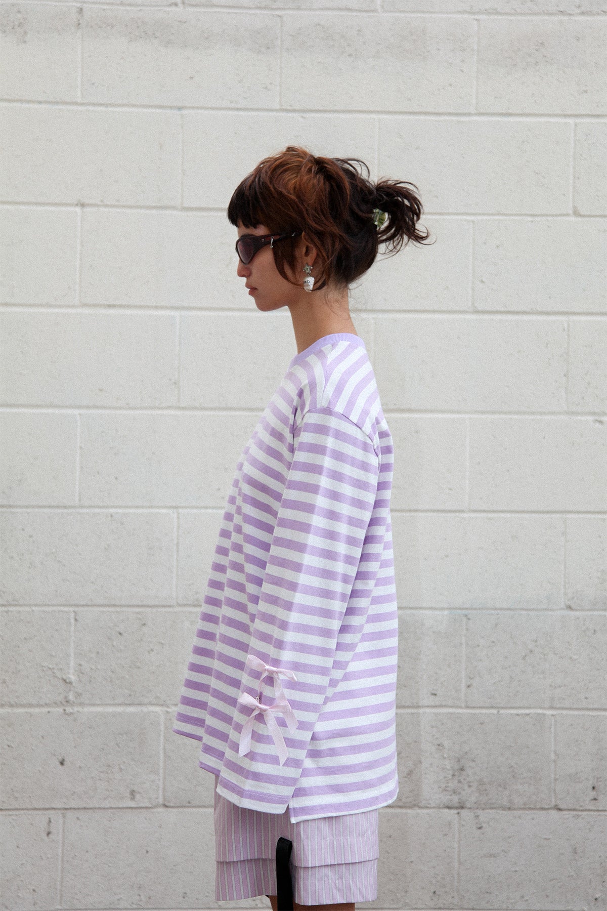 Long Sleeve Box Tee in Striped Lilac