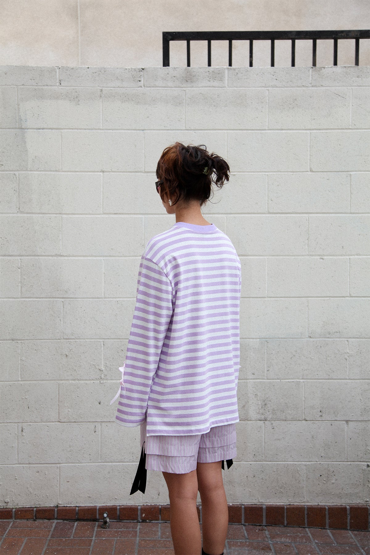 Long Sleeve Box Tee in Striped Lilac