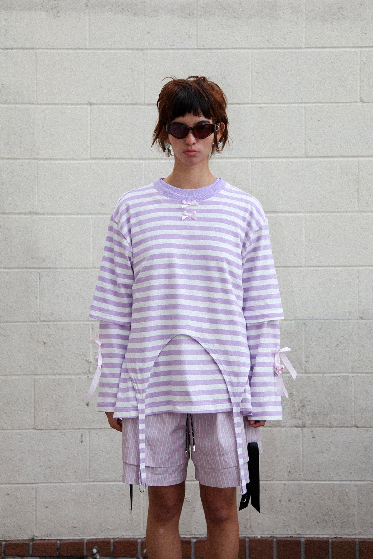 Annika Garter Tee in Striped Lilac