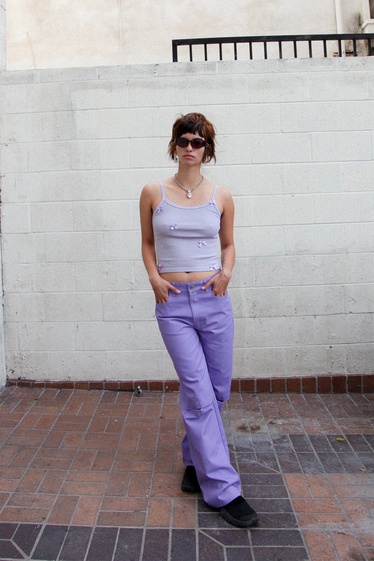 Straight Slit Pant in Lavender