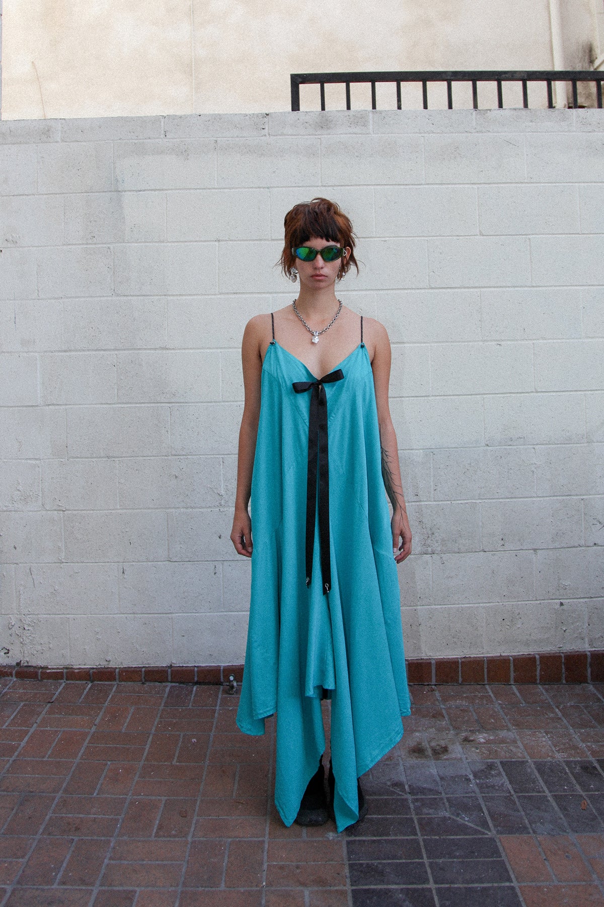 Poppy Kerchief Dress in Aqua