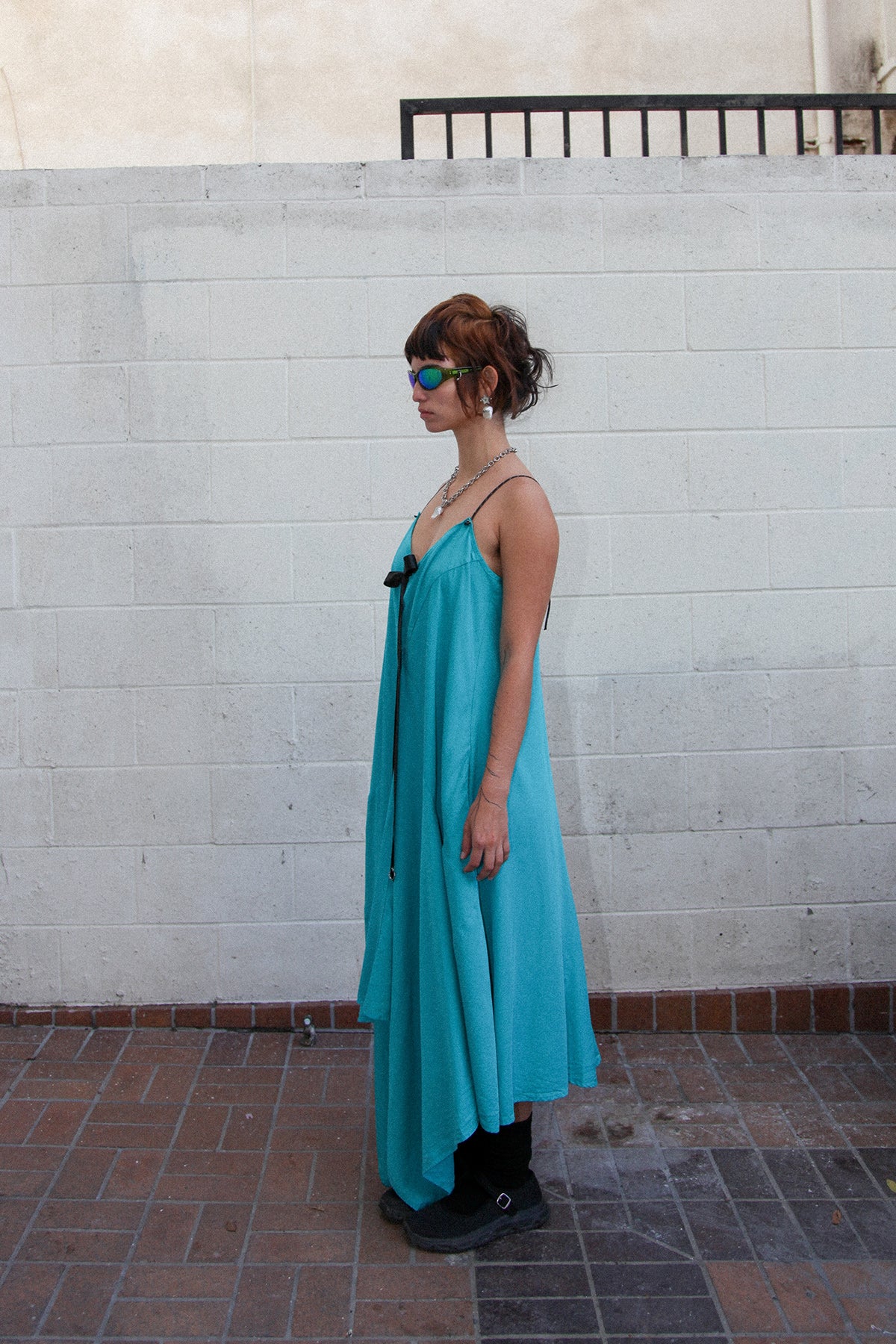 Poppy Kerchief Dress in Aqua