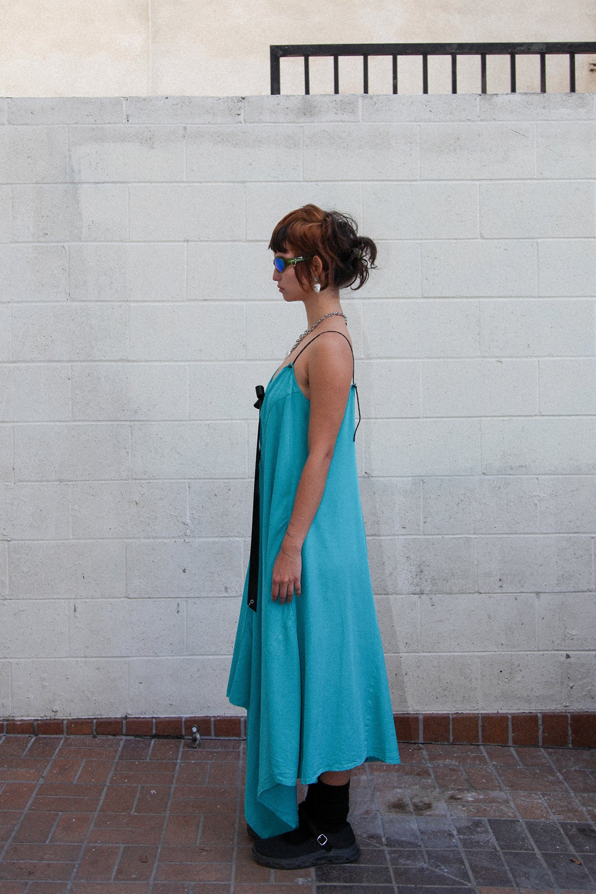 Poppy Kerchief Dress in Aqua