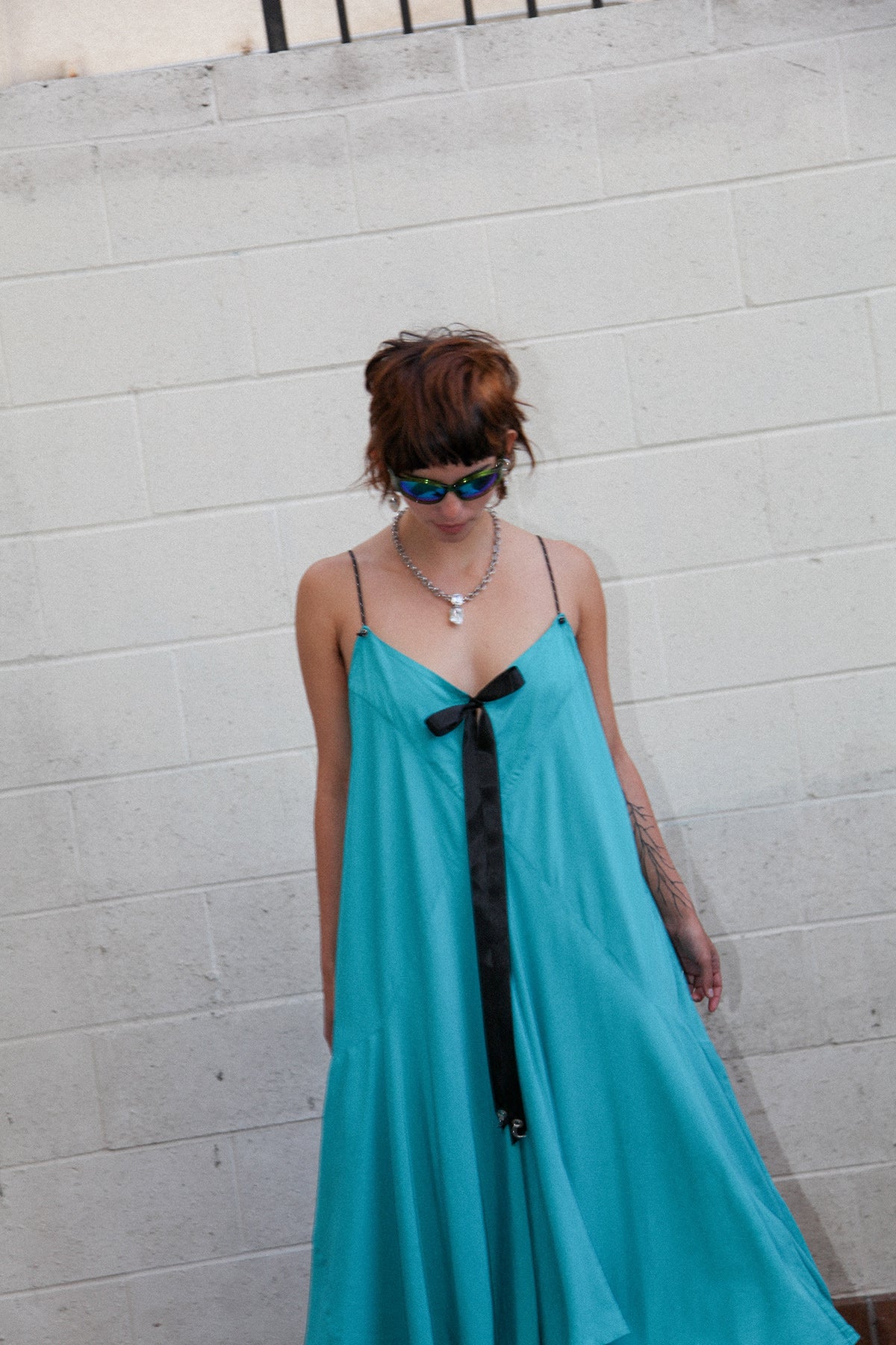 Poppy Kerchief Dress in Aqua