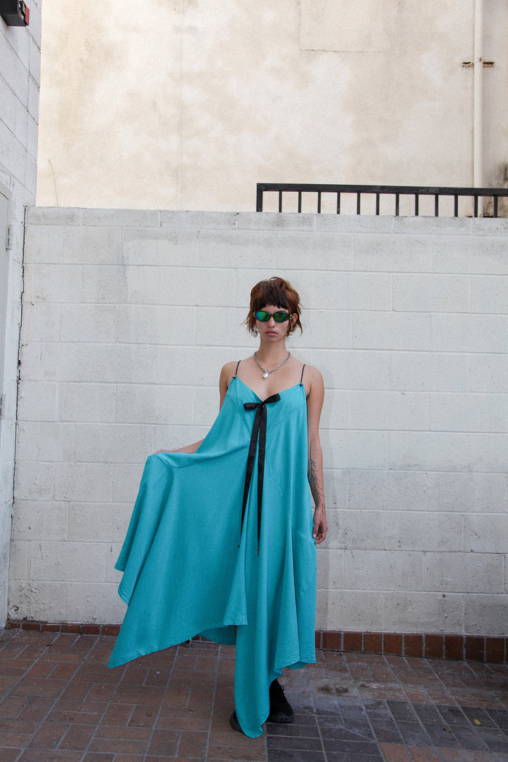 Poppy Kerchief Dress in Aqua