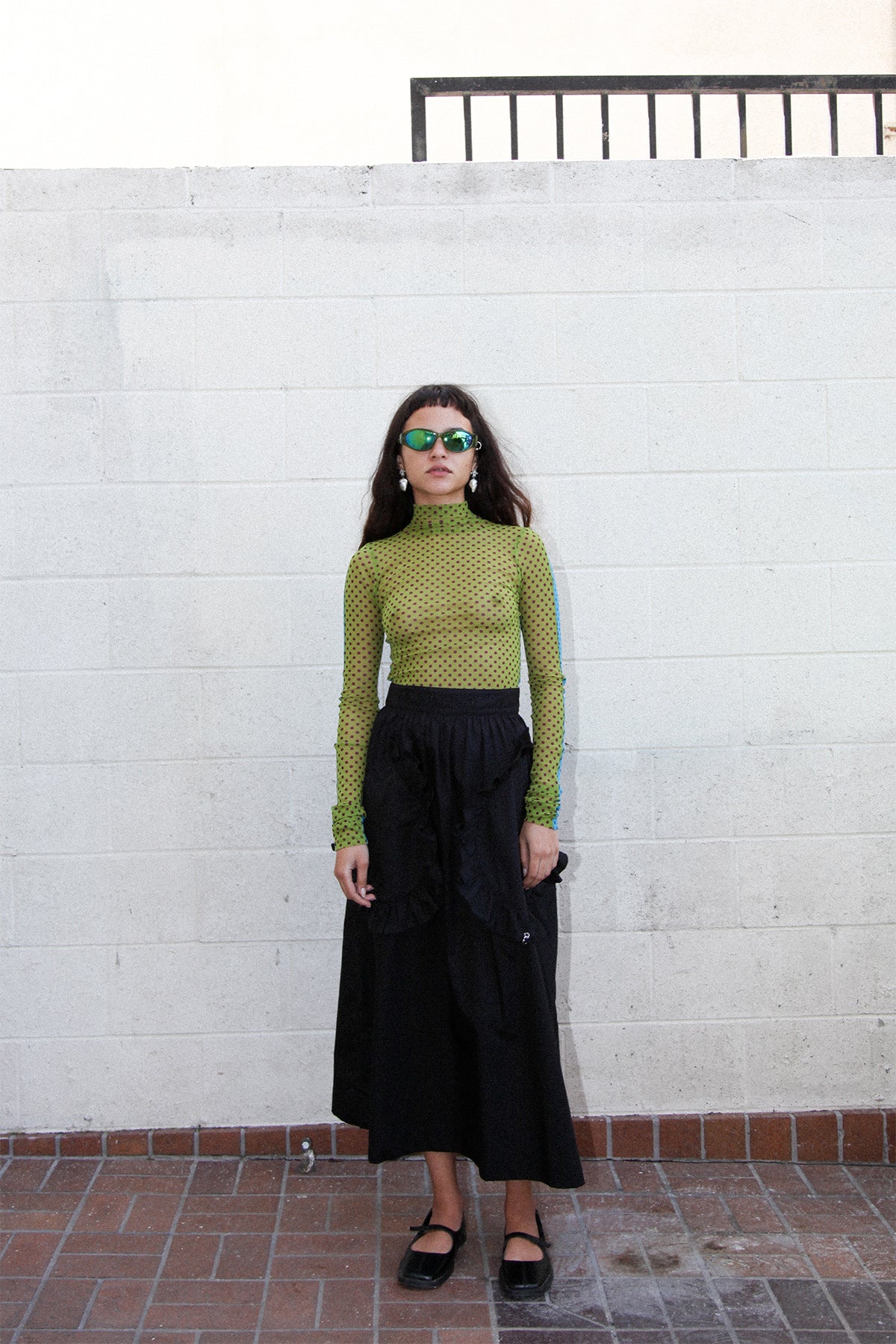 Split Turtleneck in Kiwi & Turquoise