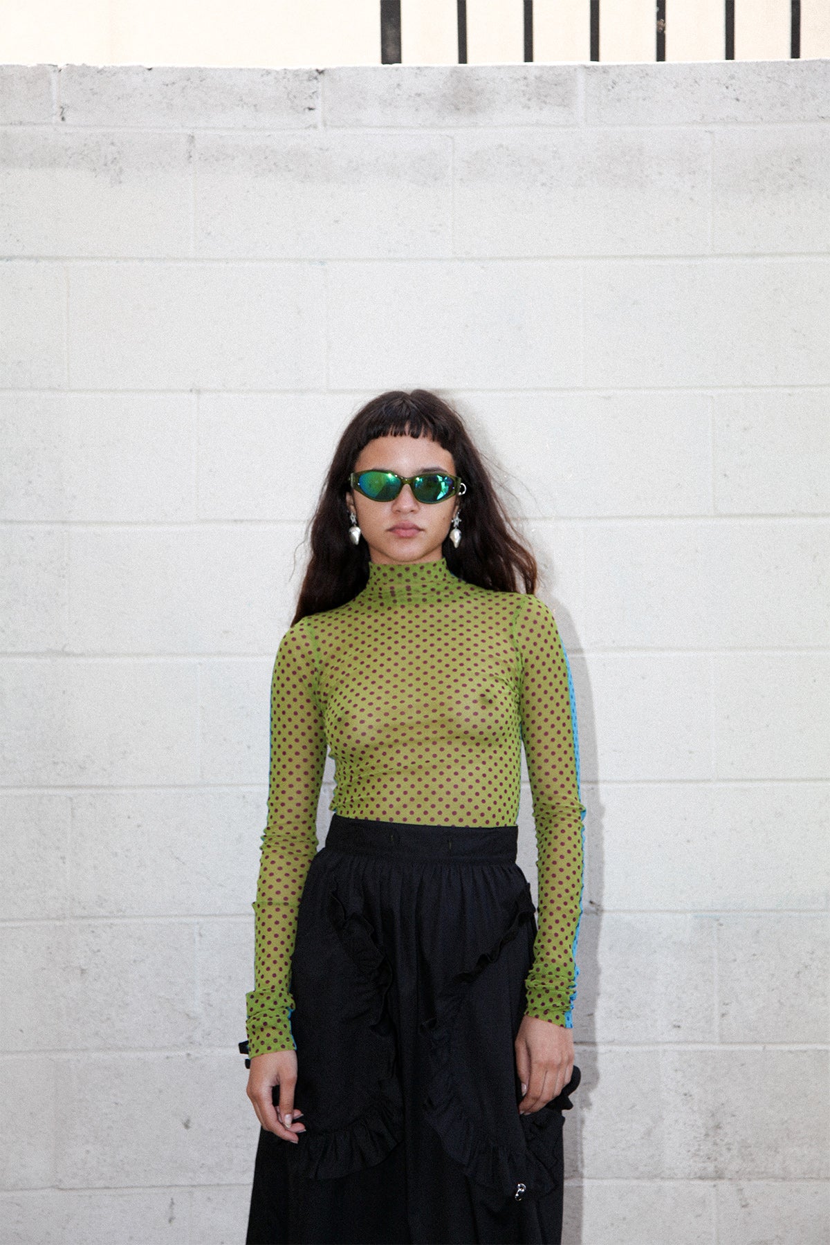 Split Turtleneck in Kiwi & Turquoise