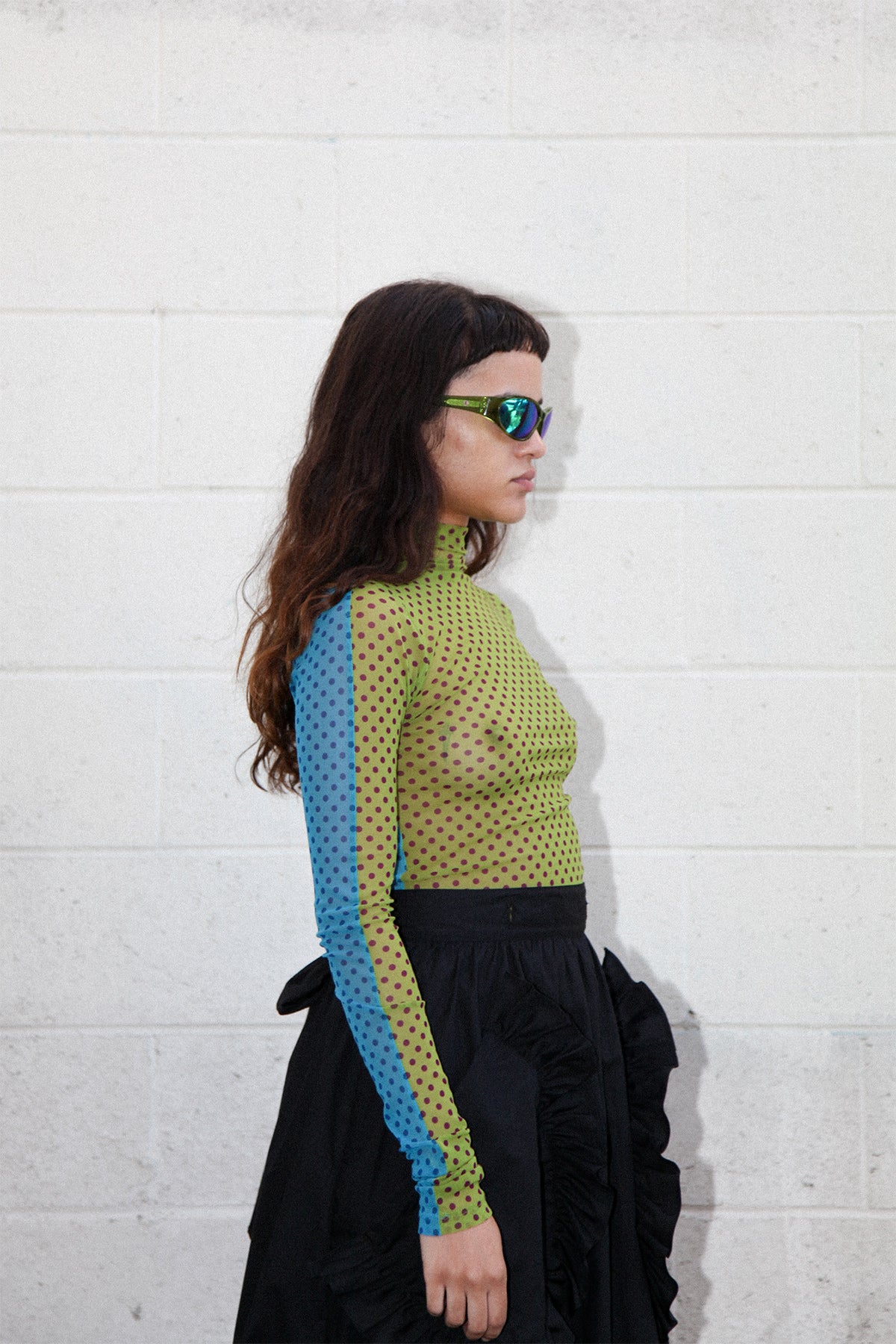 Split Turtleneck in Kiwi & Turquoise