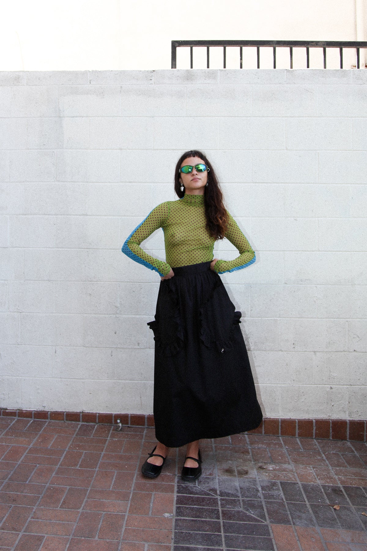 Split Turtleneck in Kiwi & Turquoise