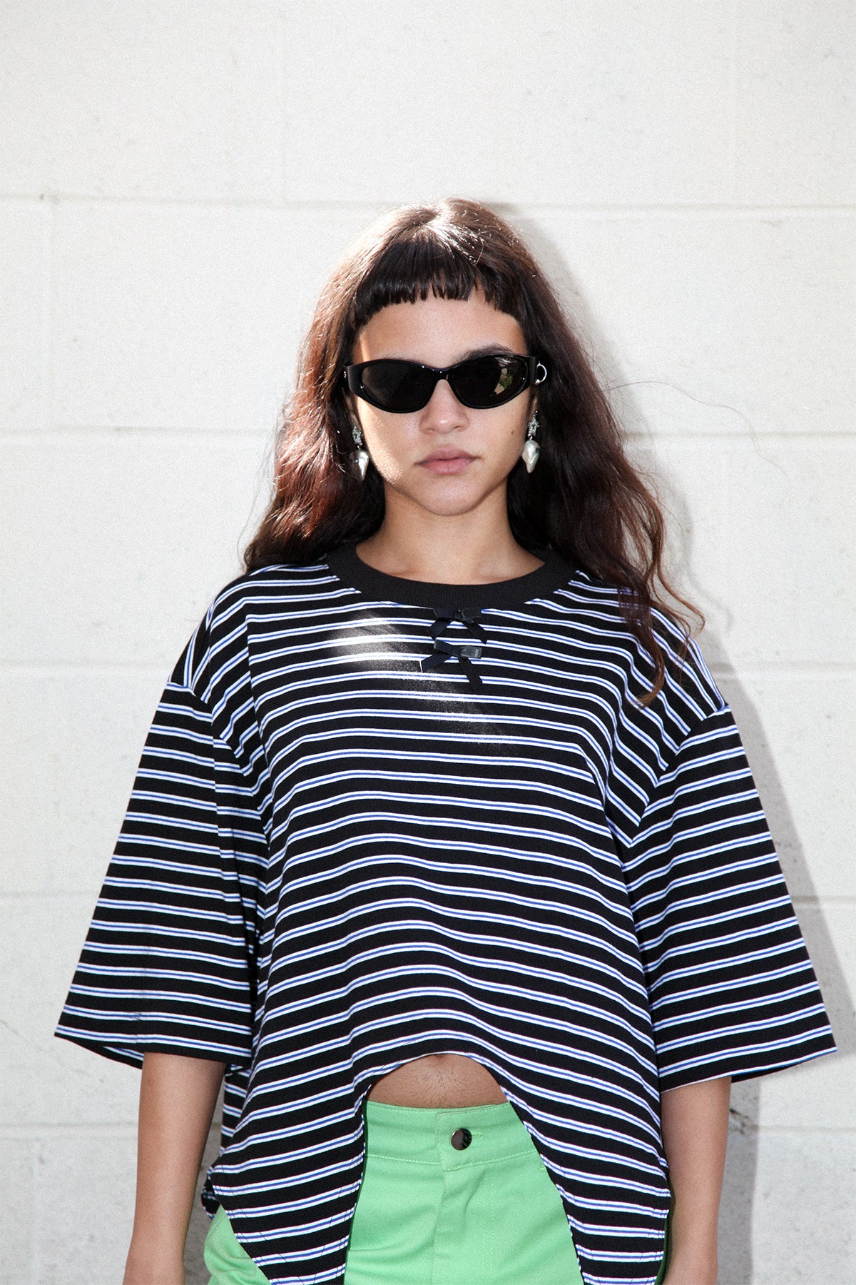 Annika Garter Tee in Striped Black