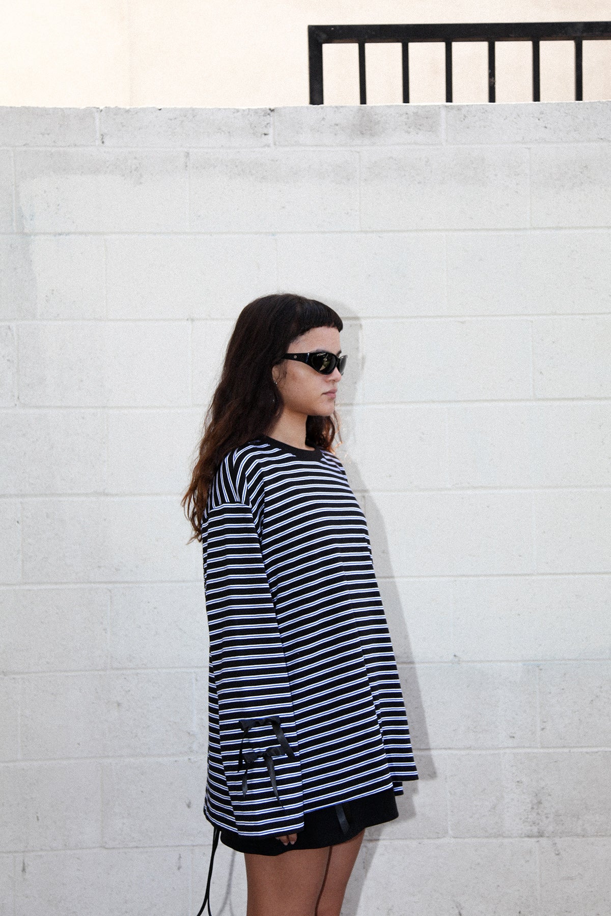 Long Sleeve Box Tee in Striped Black