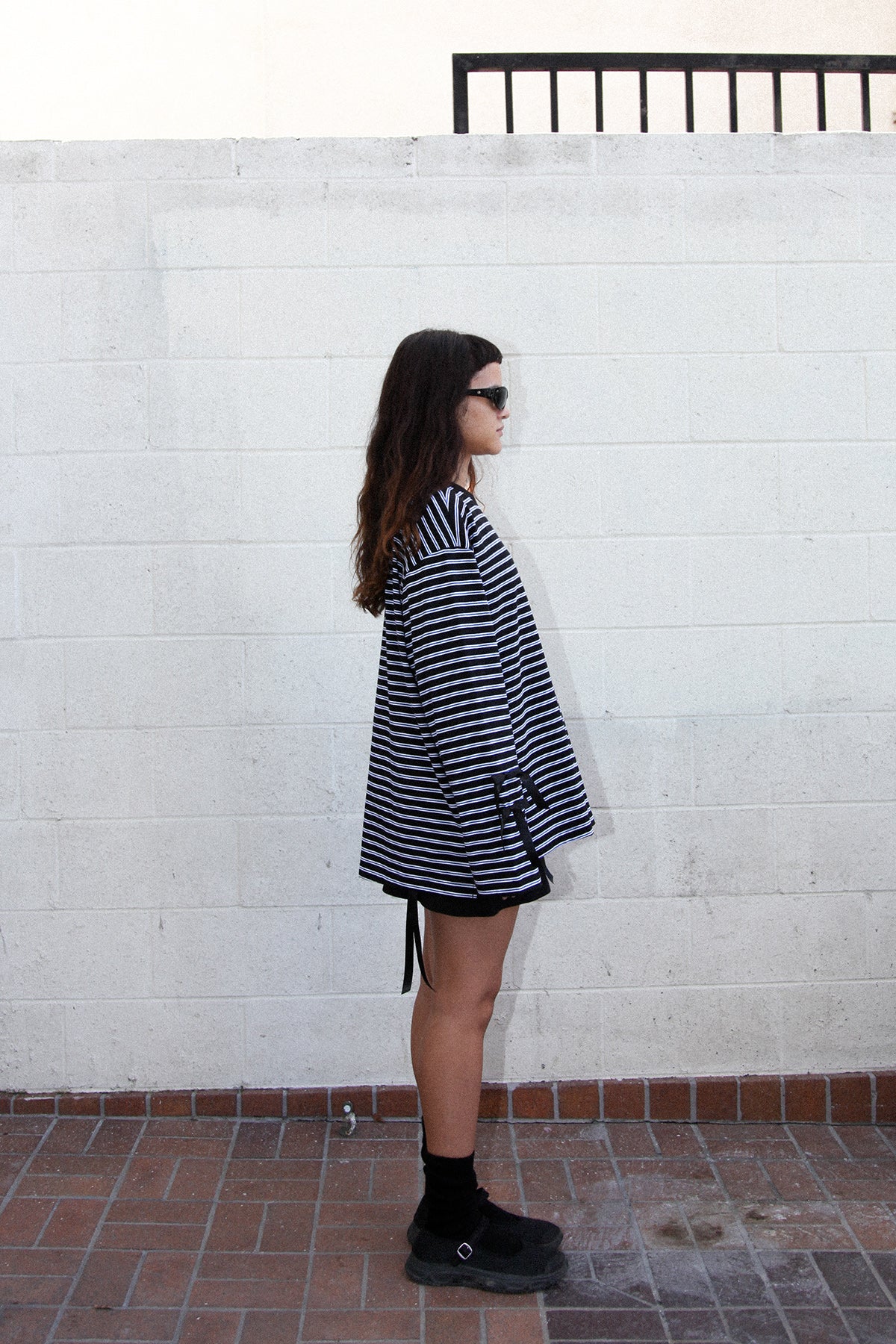 Long Sleeve Box Tee in Striped Black