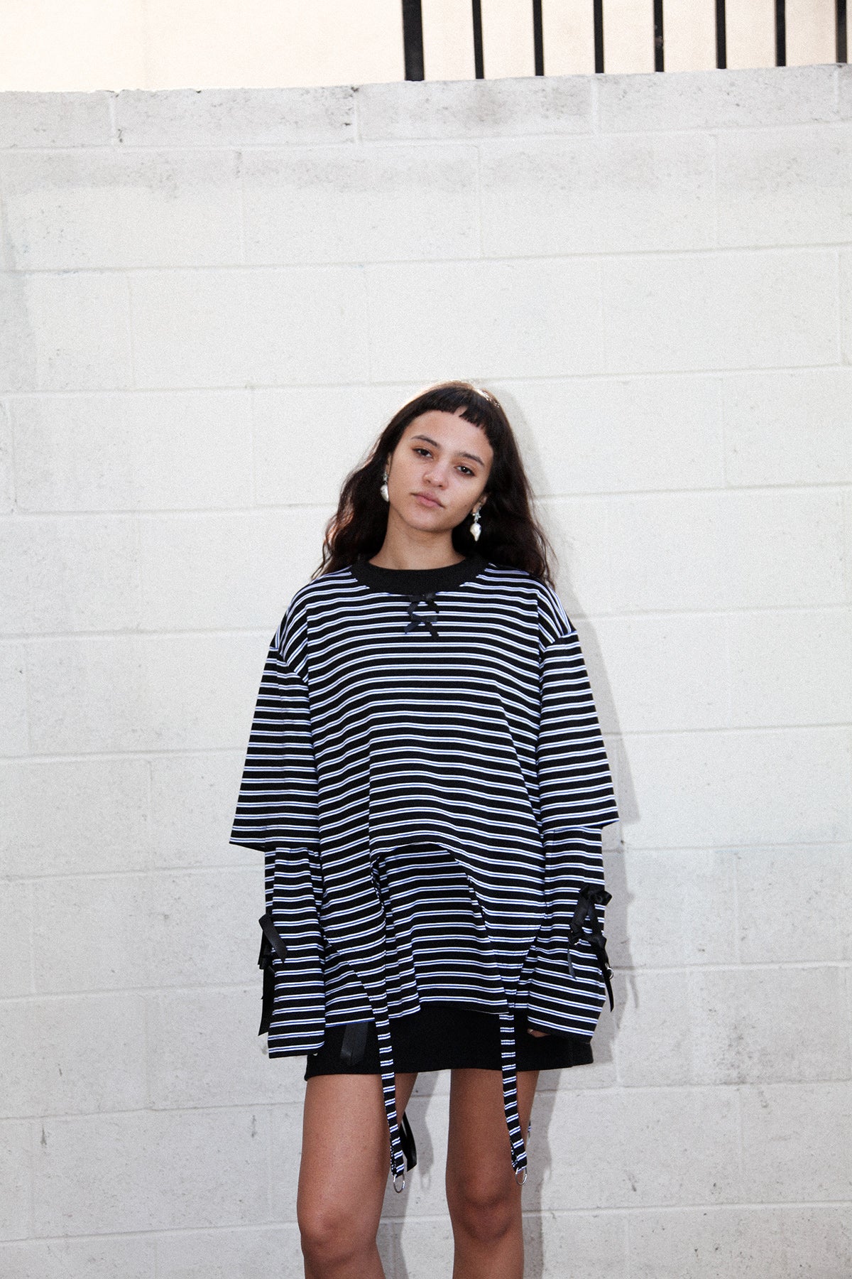 Long Sleeve Box Tee in Striped Black