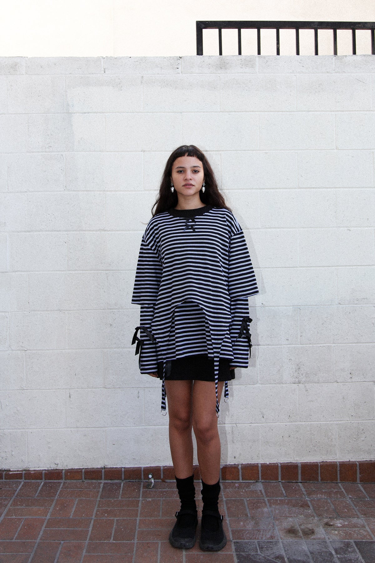 Annika Garter Tee in Striped Black