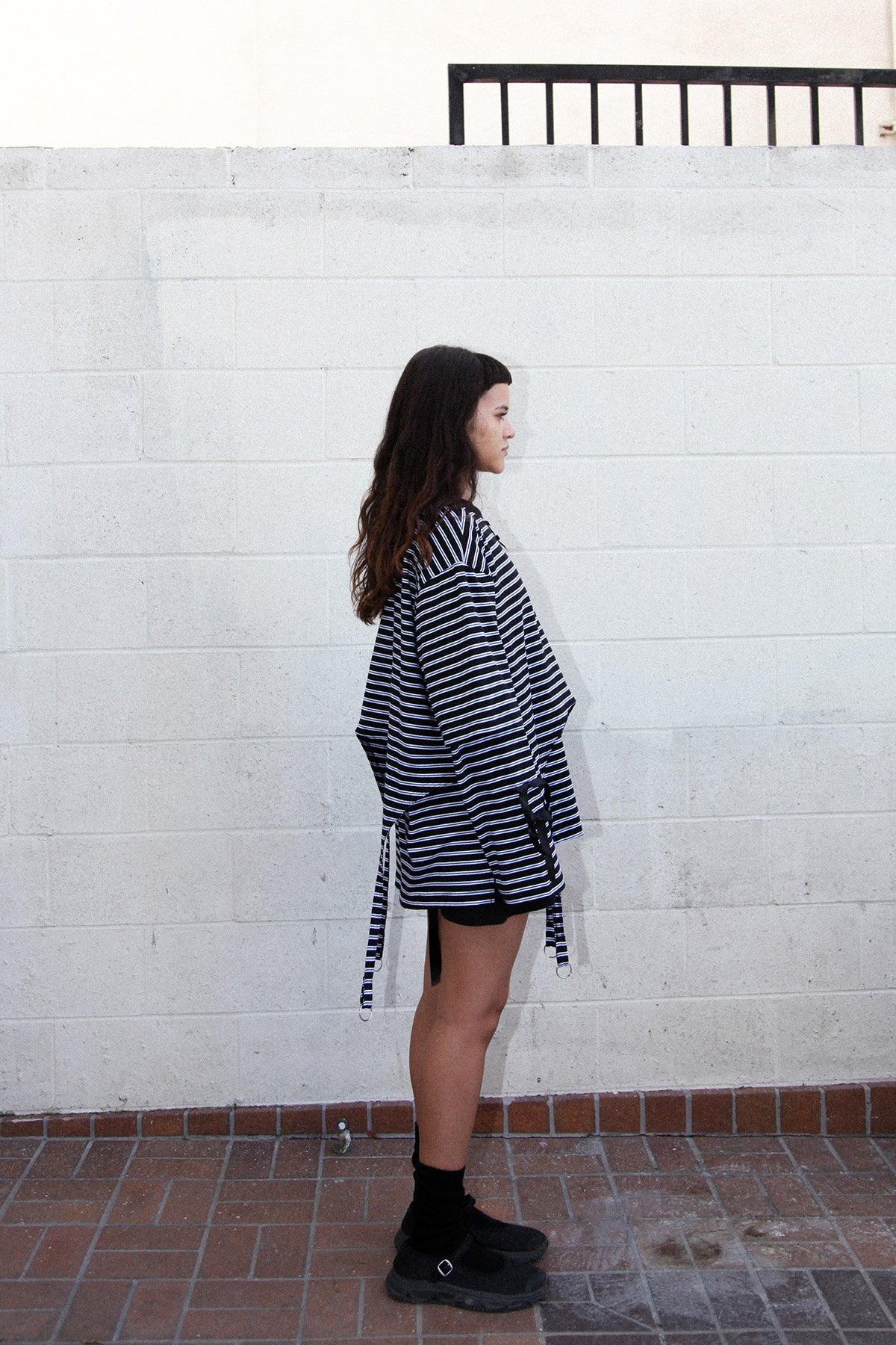 Annika Garter Tee in Striped Black