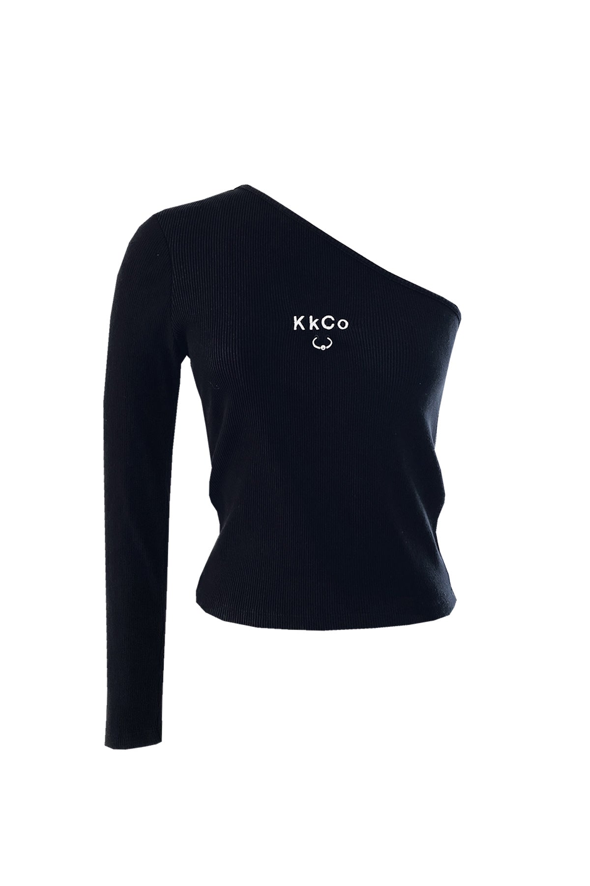 Pierced Reversible Asymmetrical Long Sleeve Rib in Black