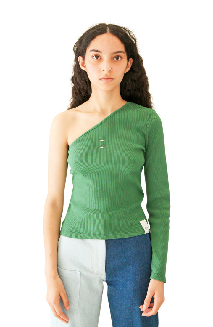 Pierced Reversible Asymmetrical Long Sleeve Rib in Fern