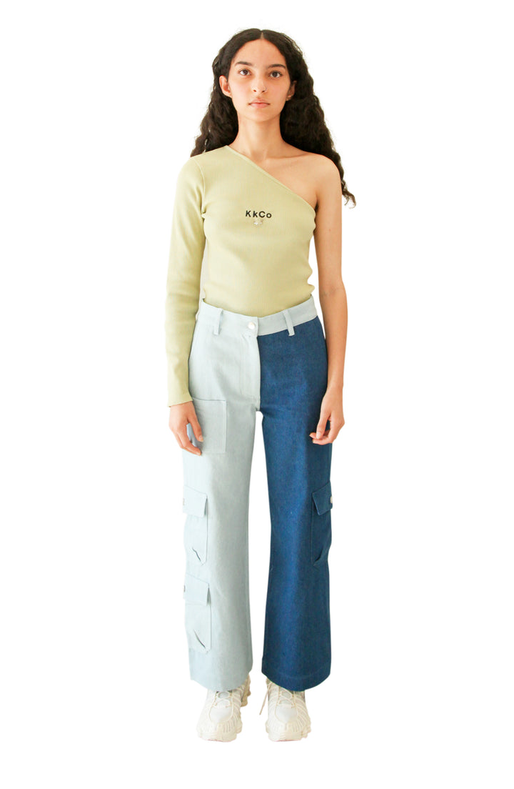 Pierced Reversible Asymmetrical Long Sleeve Rib in Mint
