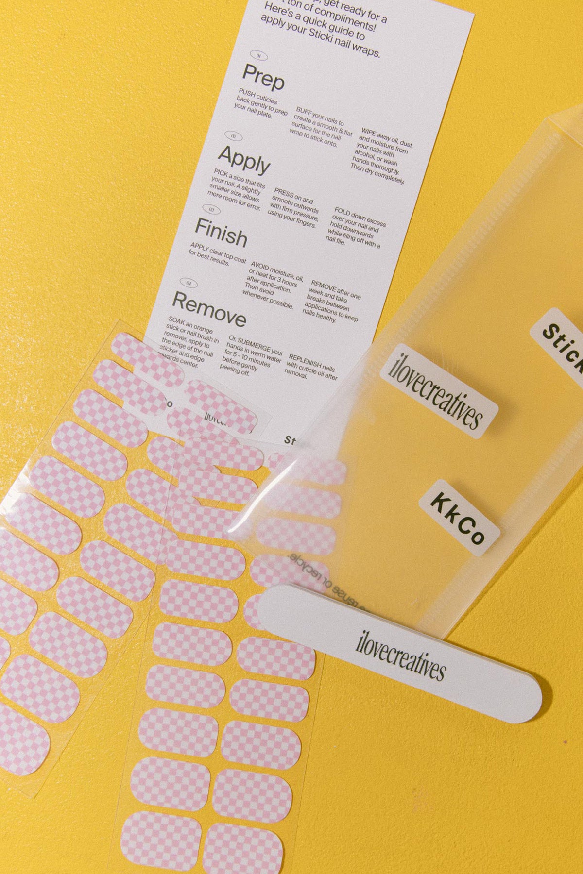 KkCo x ilovecreatives x Sticki Nail Wraps in Pink Checker