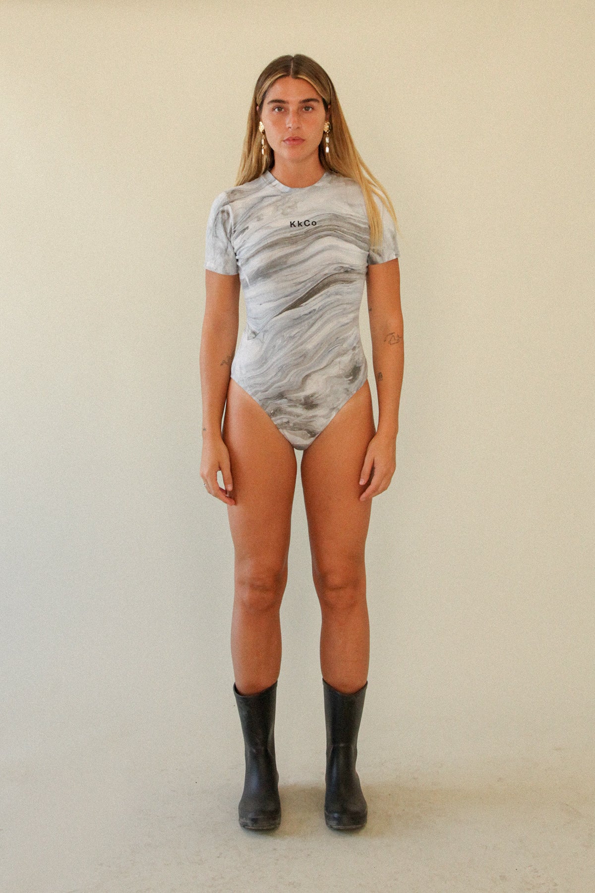 Short Sleeve Bodysuit in Marble Dye