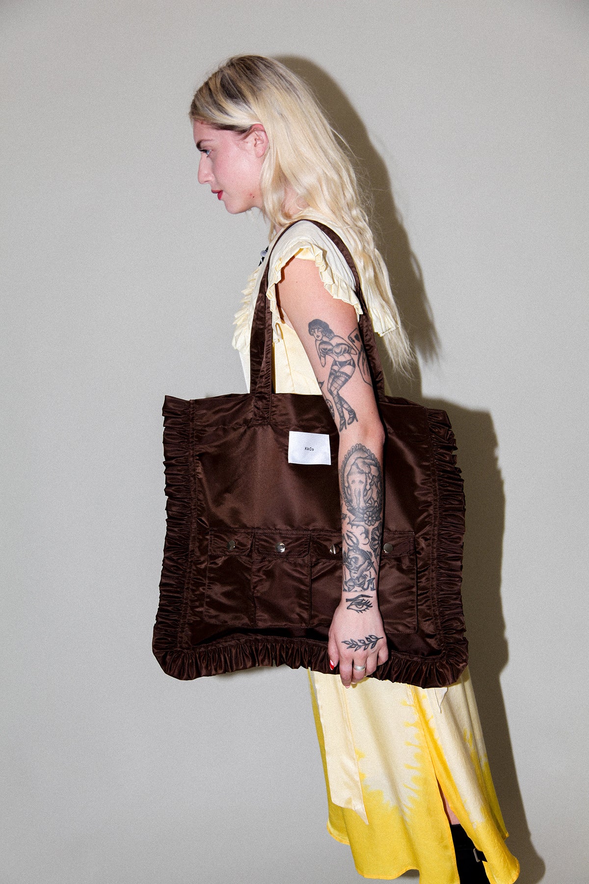Utility Tote in Chocolate Nylon Satin