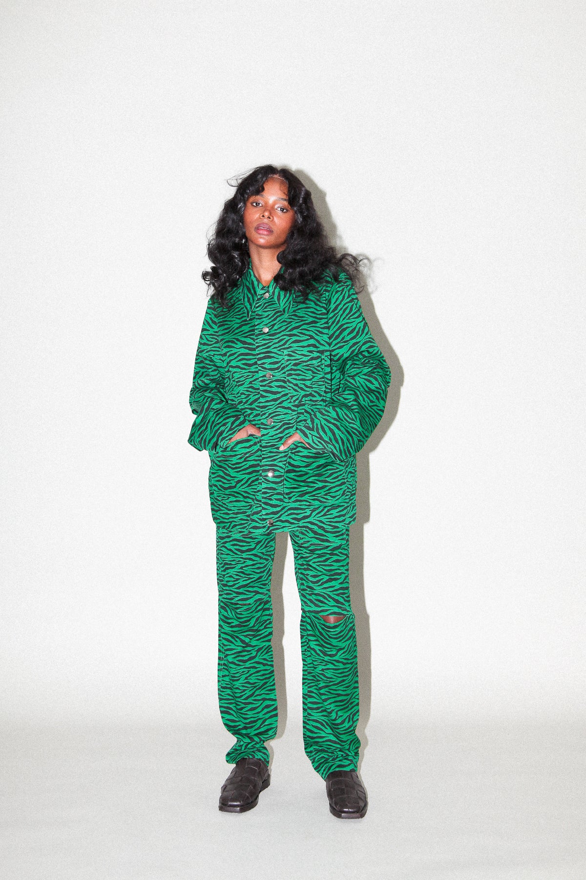 Slit Trouser in Grass Zebra