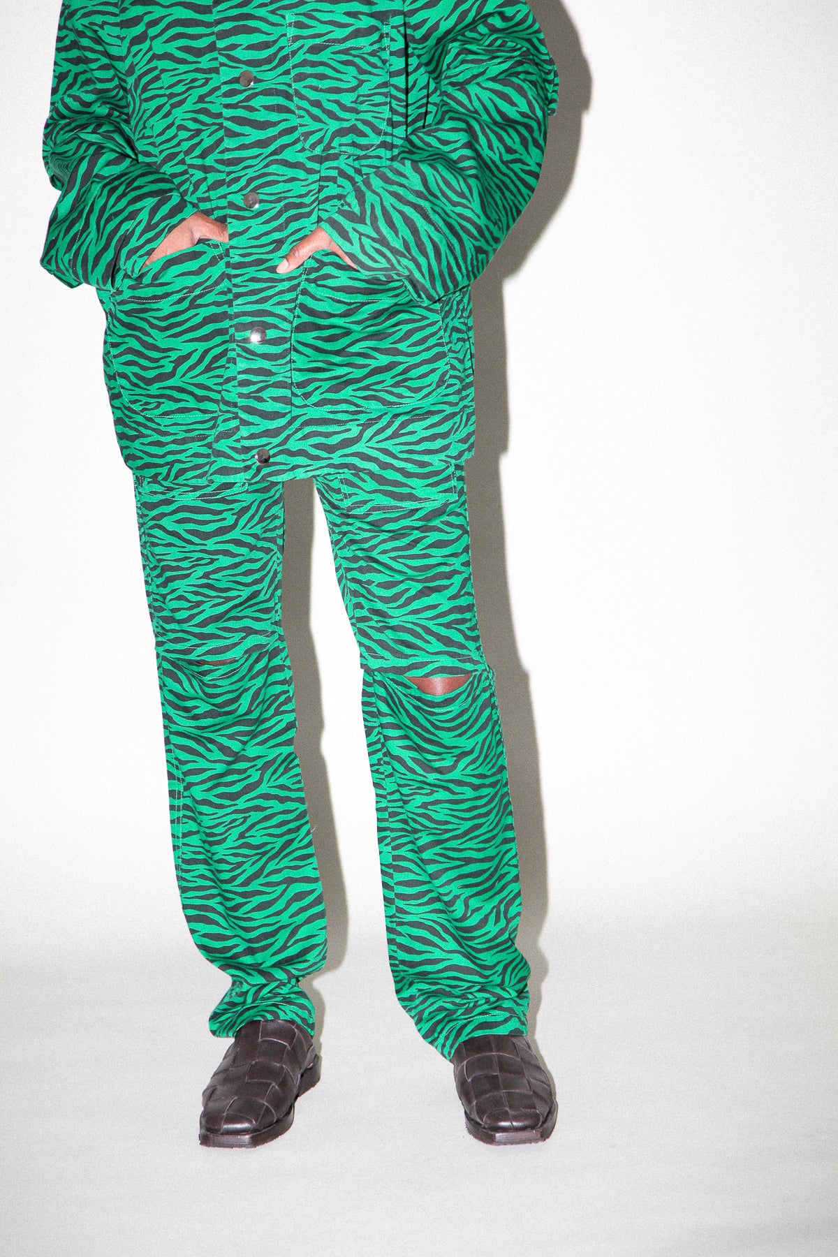 Slit Trouser in Grass Zebra
