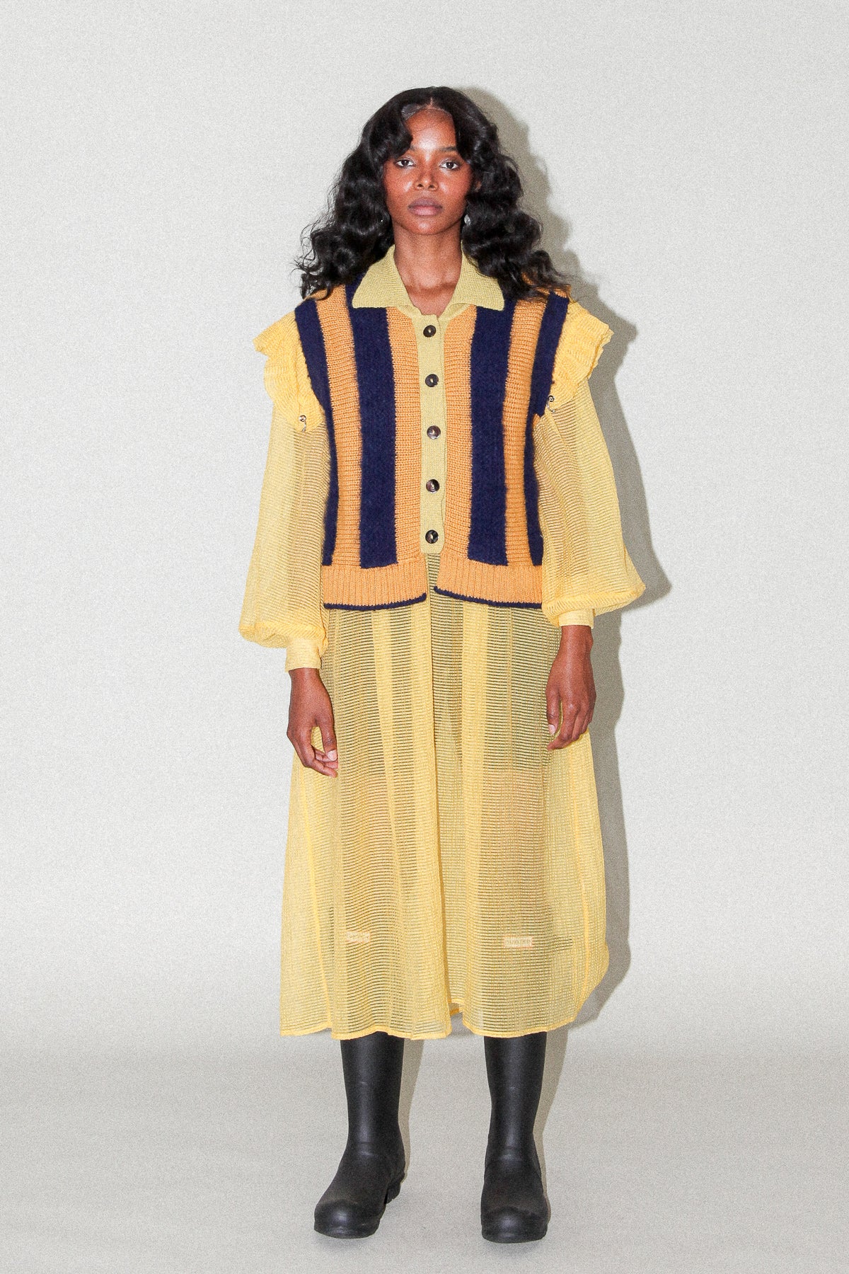 Fuzz Striped Vest in Marigold Navy
