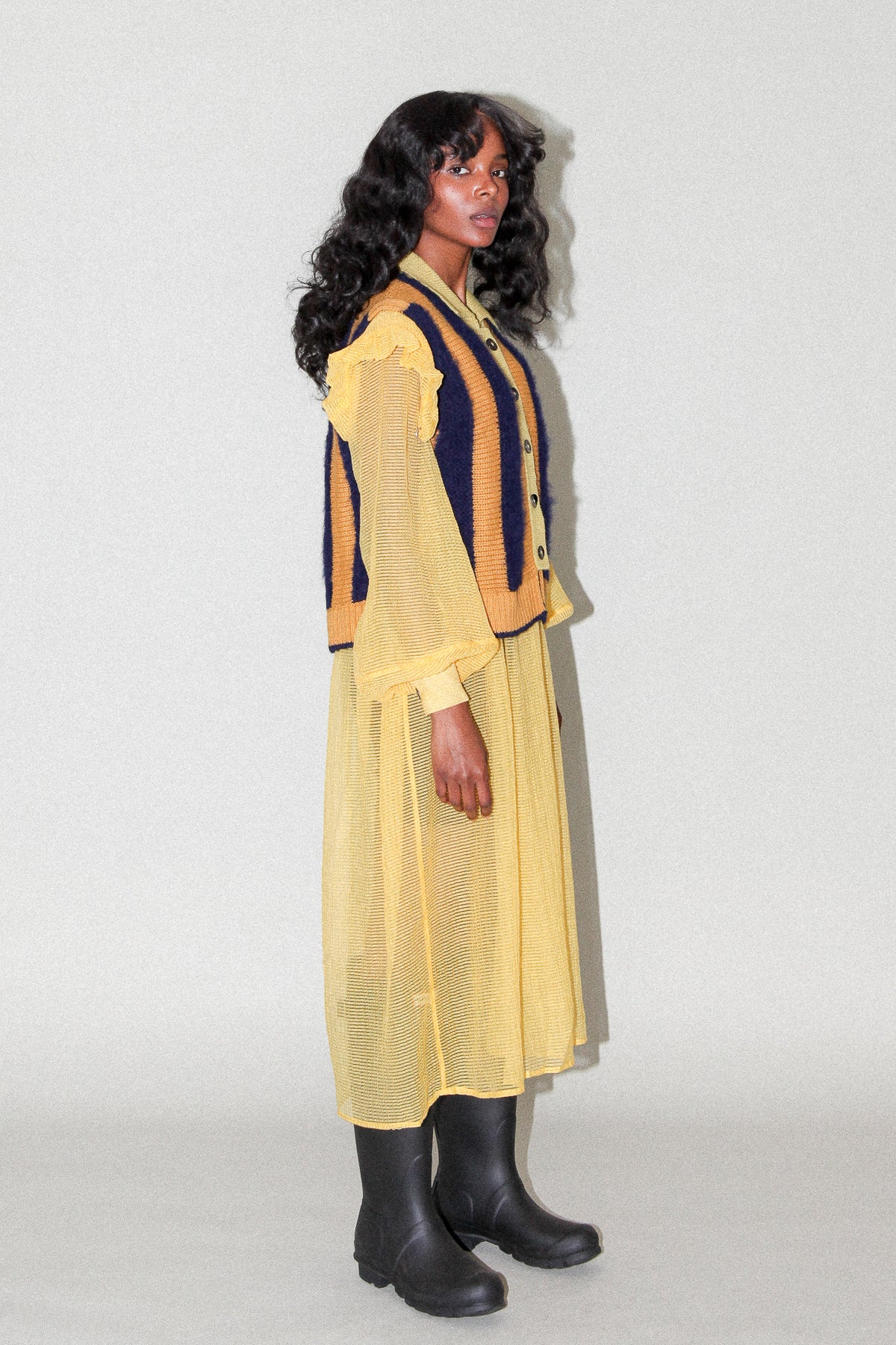 Fuzz Striped Vest in Marigold Navy