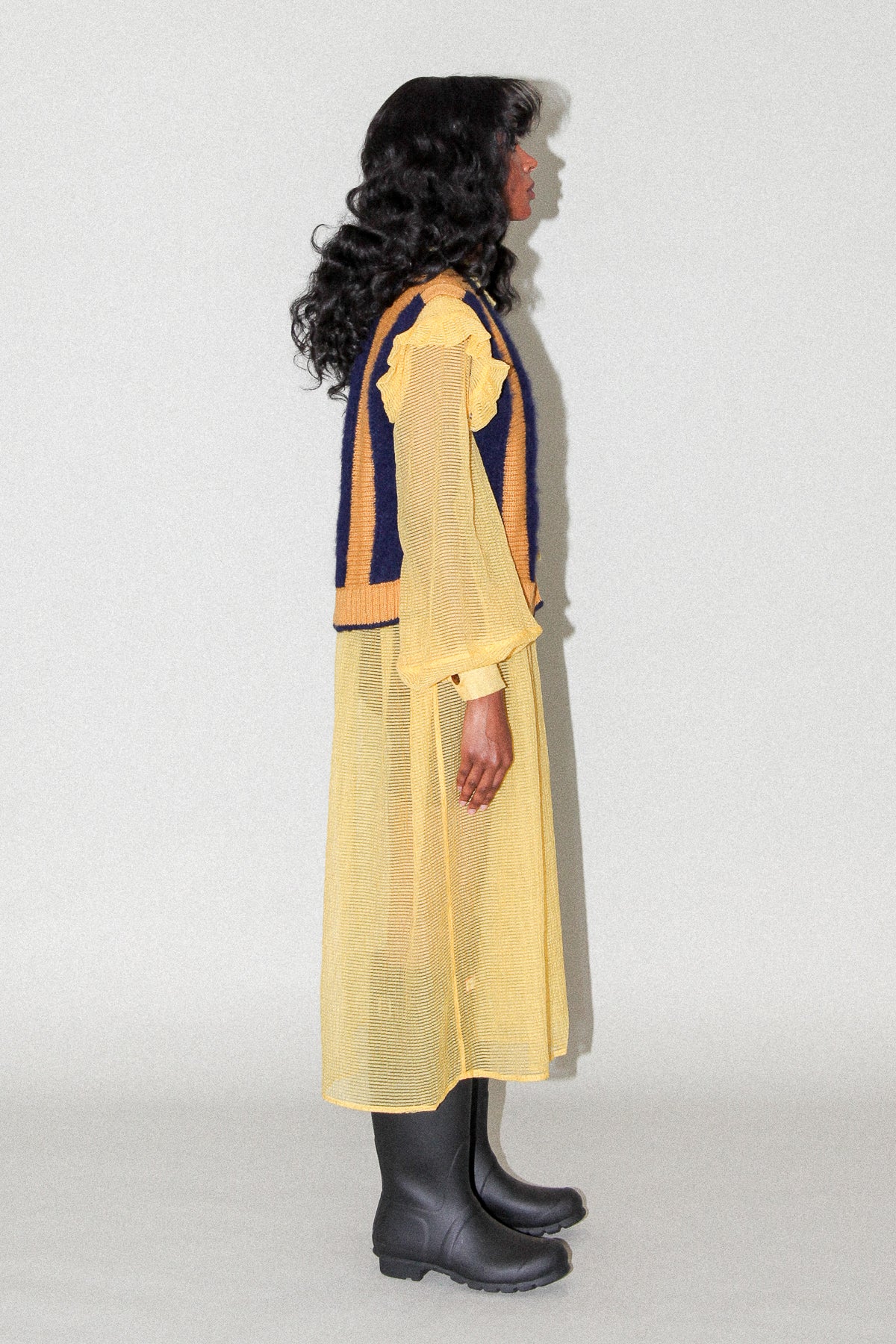 Fuzz Striped Vest in Marigold Navy